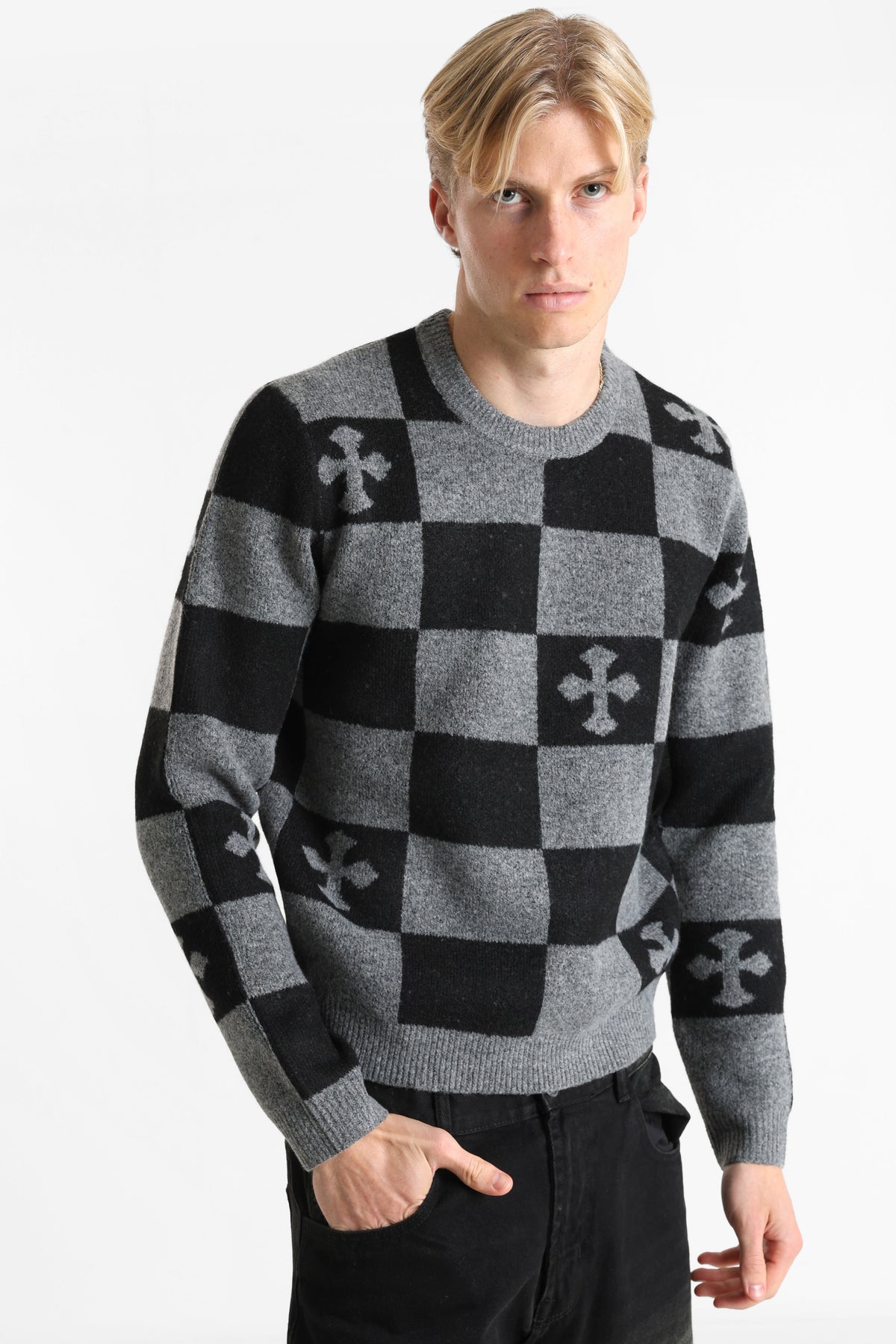 Strickpullover - Grau + Schwarz