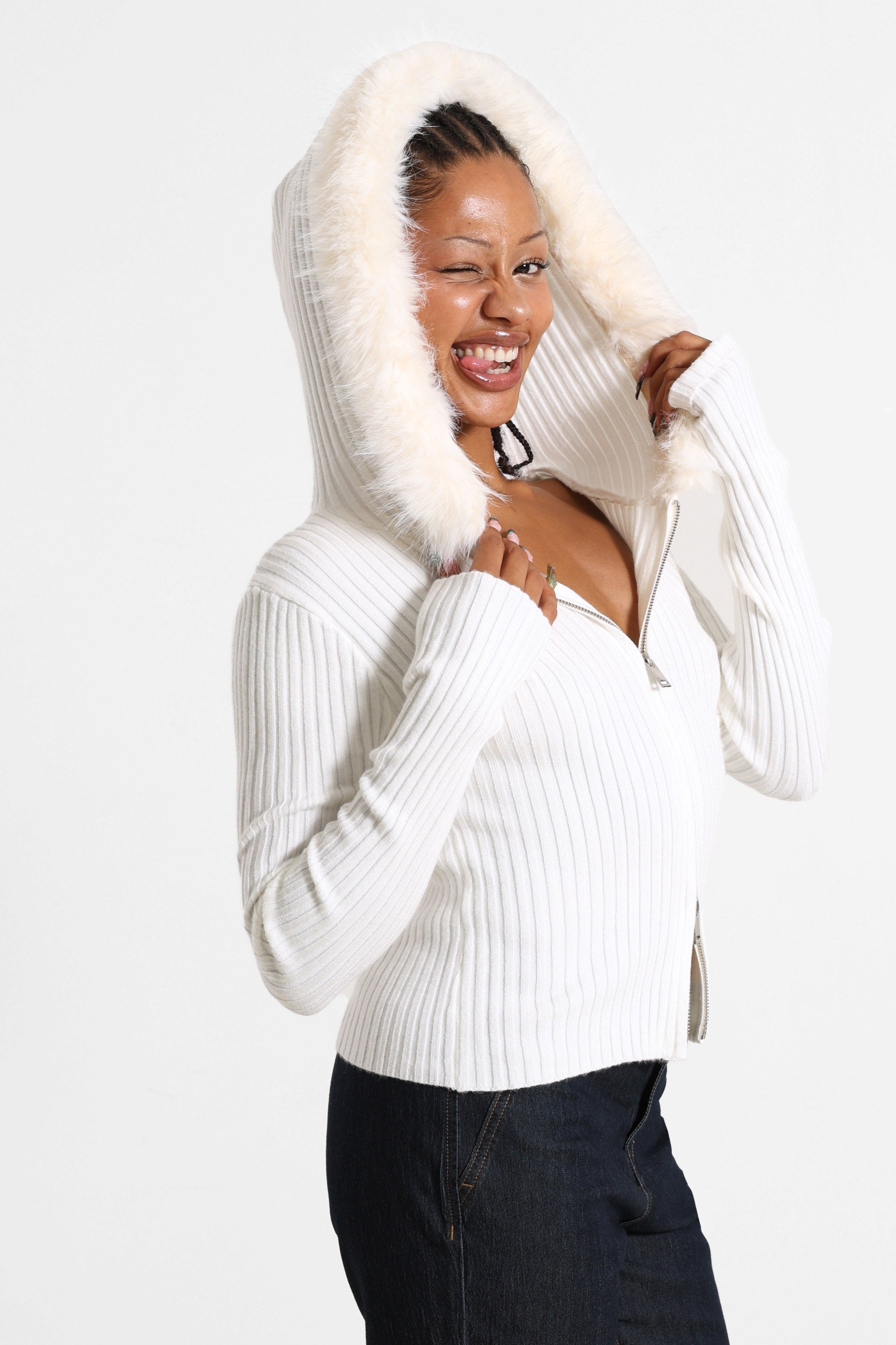 Gerippte Strickjacke - Offwhite