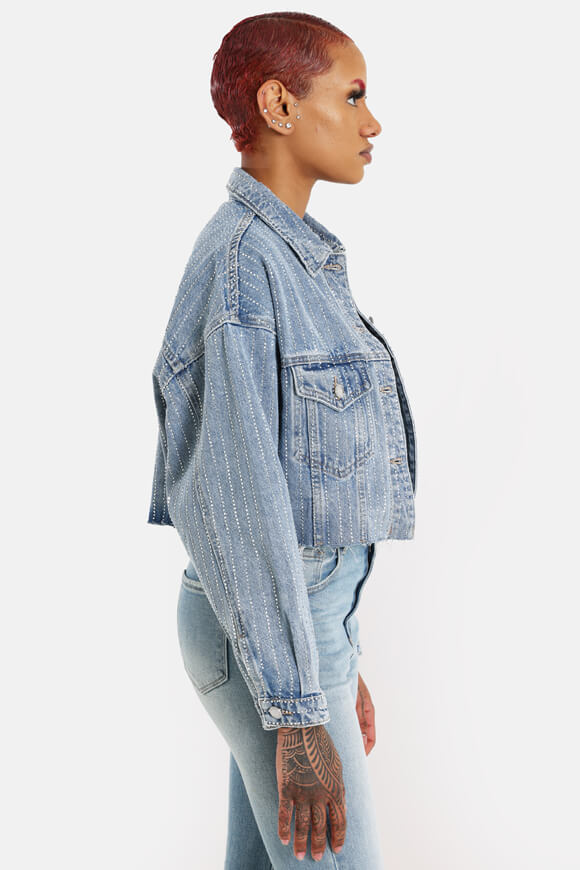Veste courte en jean avec strass - Blue