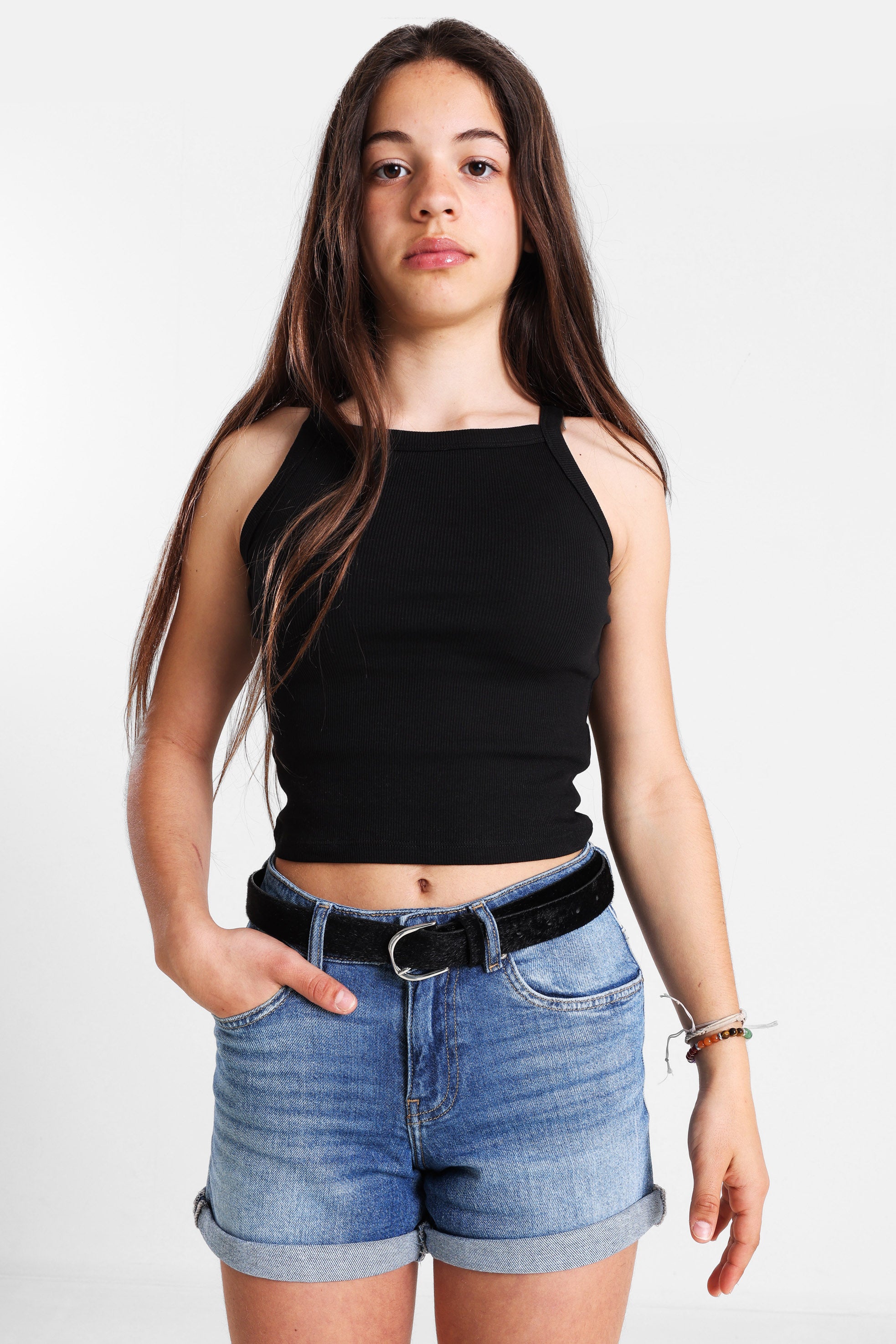 Geripptes Crop Top - Schwarz