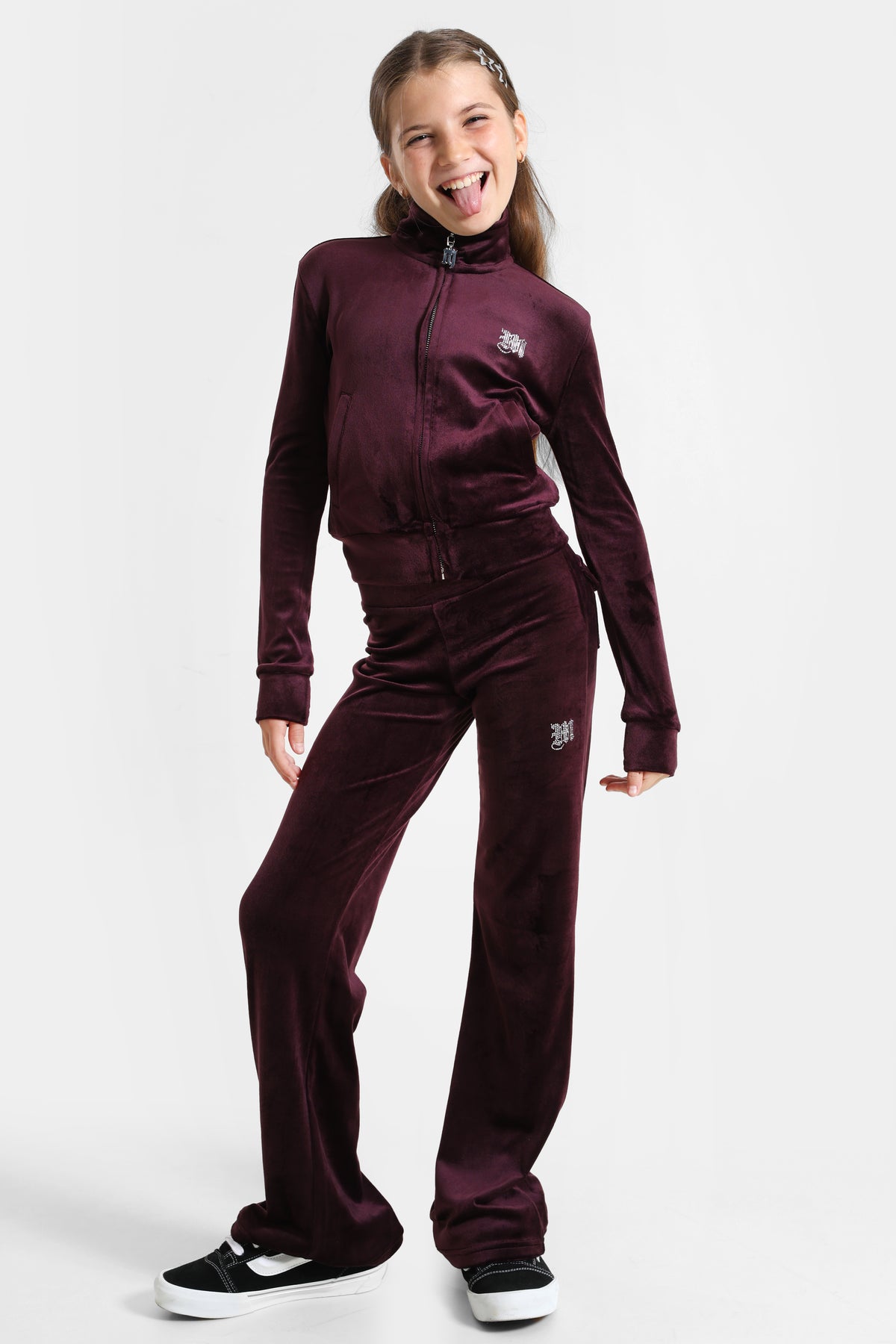 Samt Crop Jacke - Aubergine