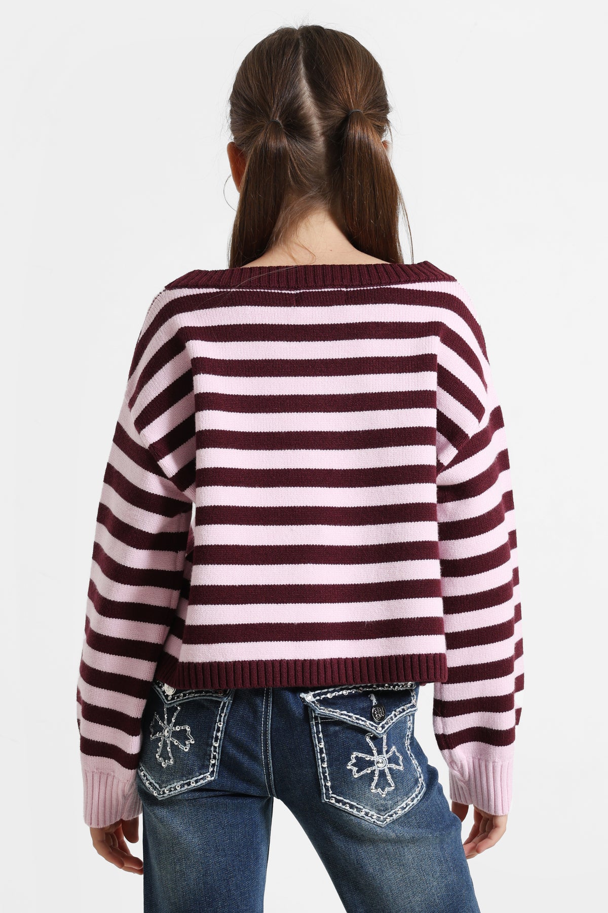 Oversize Chenille Strickpullover - Bordeaux + Hell Pink
