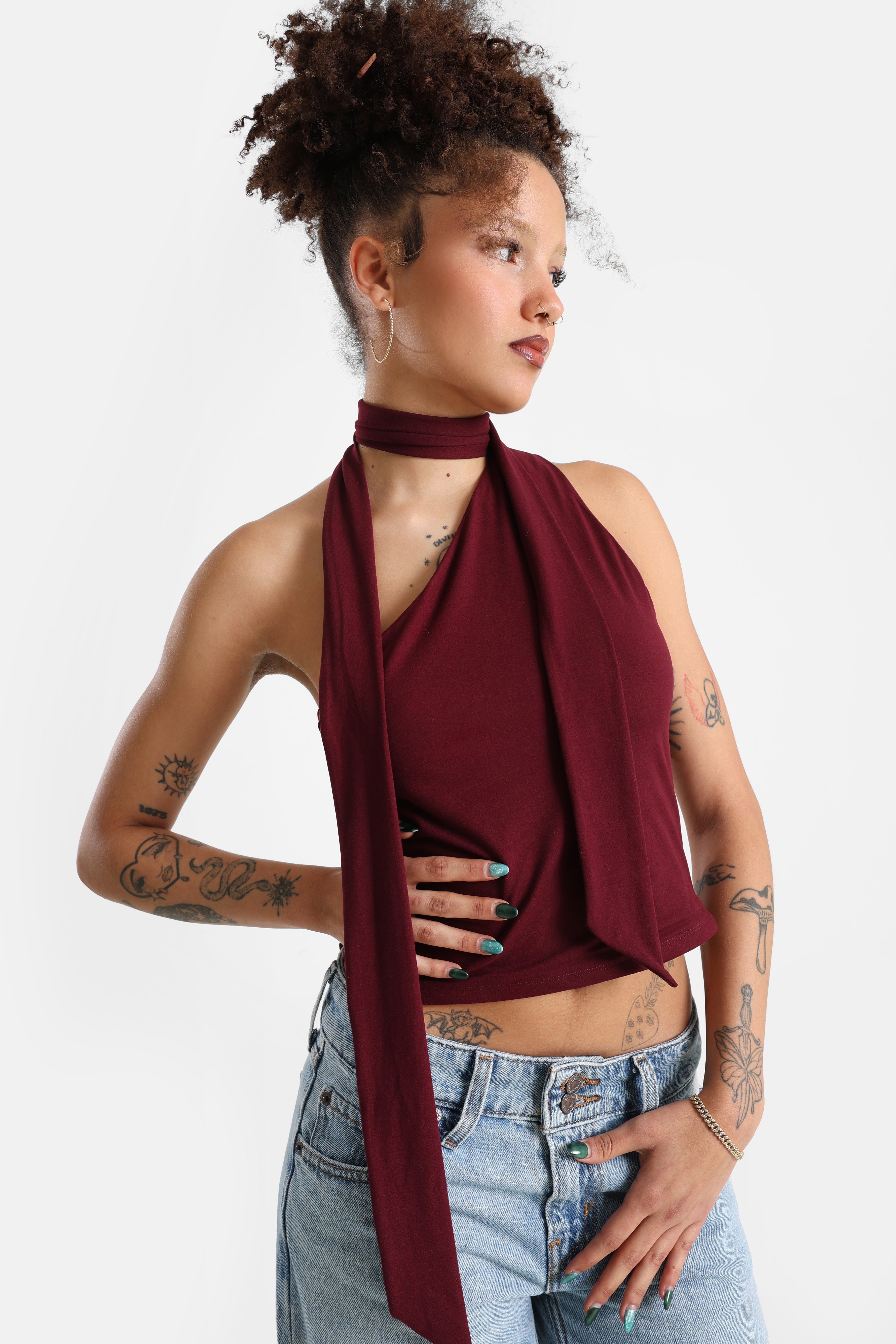 One Shoulder Crop Top - Bordeaux