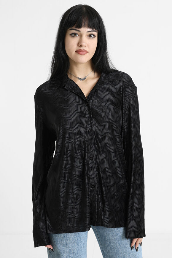 Oversize Plissee Hemd - Schwarz