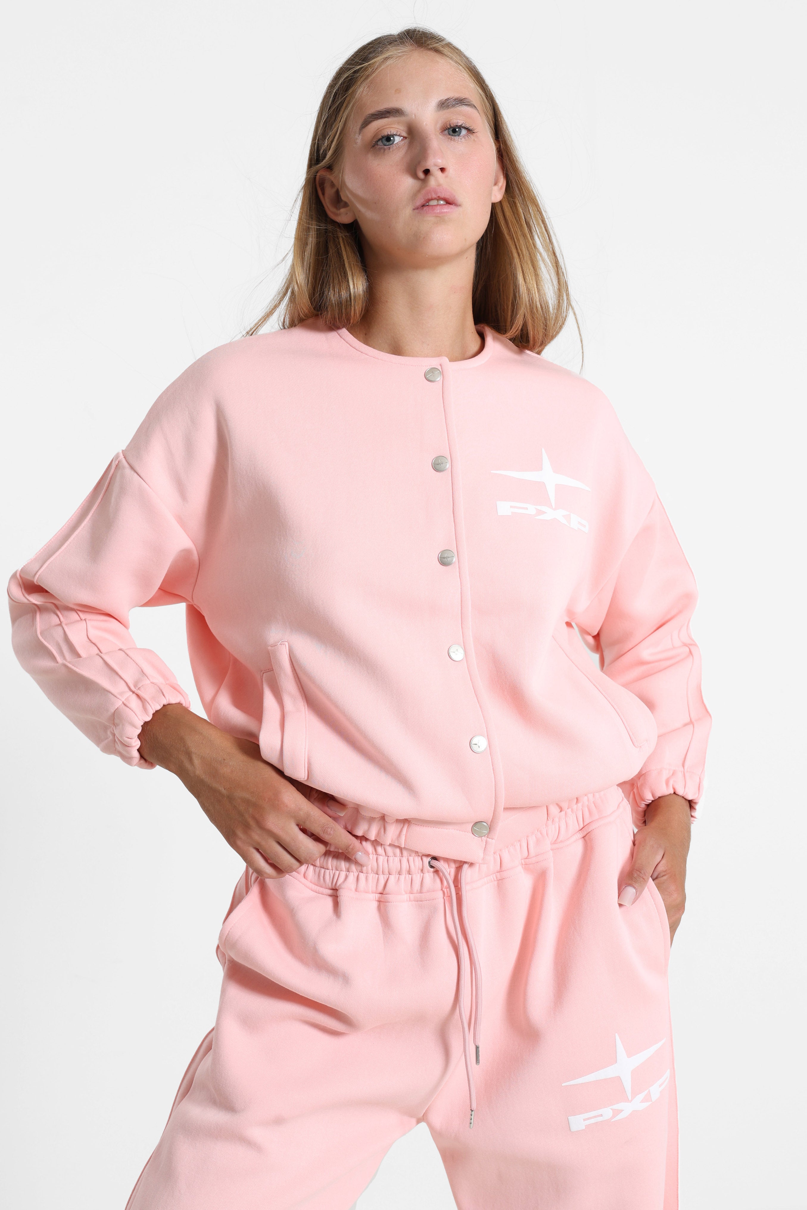 Sweatjacke - Pink + White
