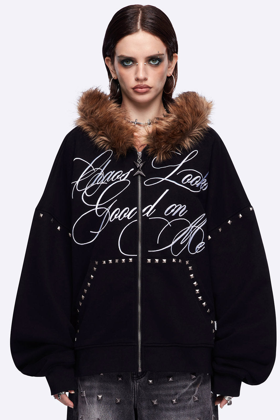 Chaotic Oversize Kapuzensweatjacke - Black