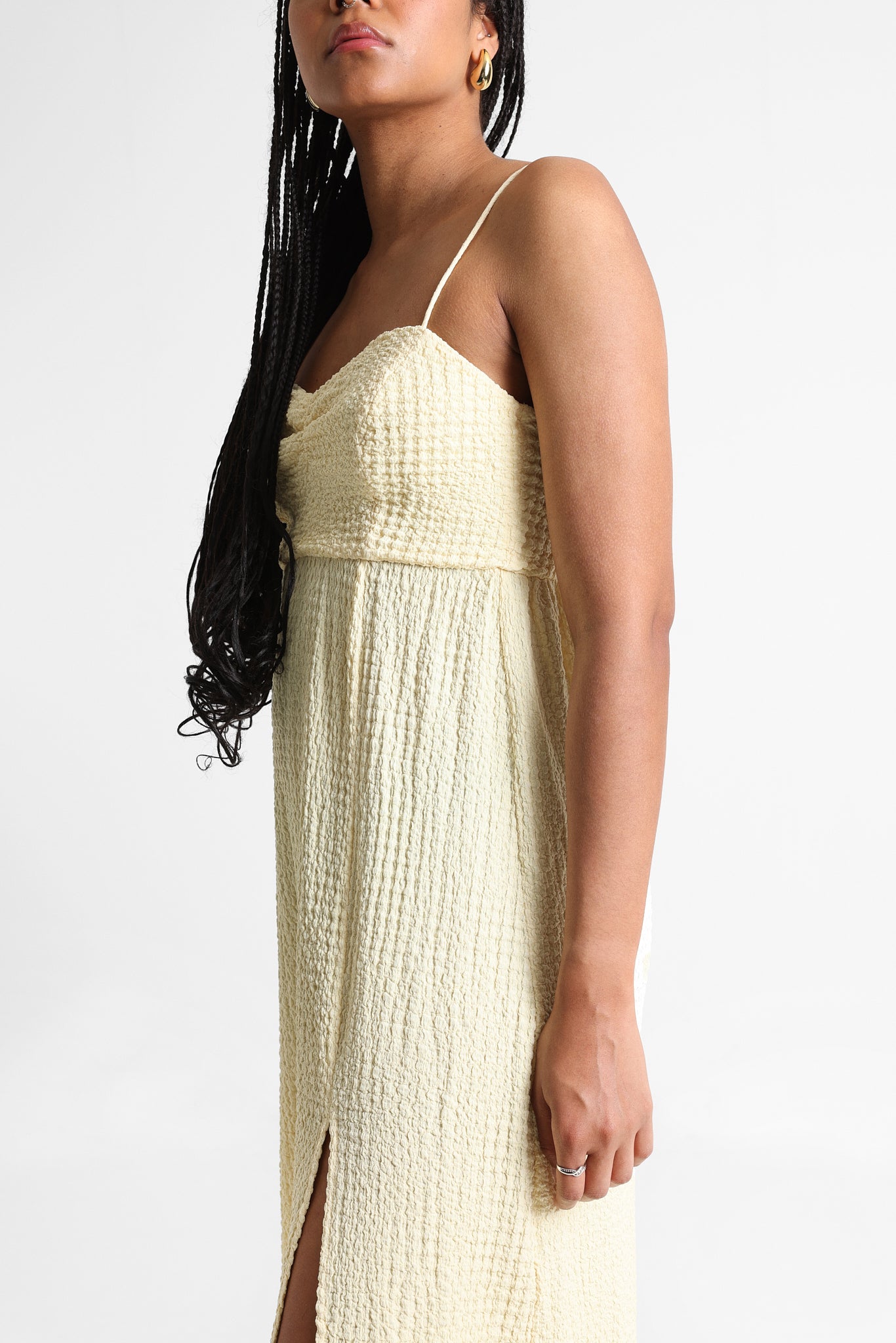 Robe midi en tissu structuré - Jaune