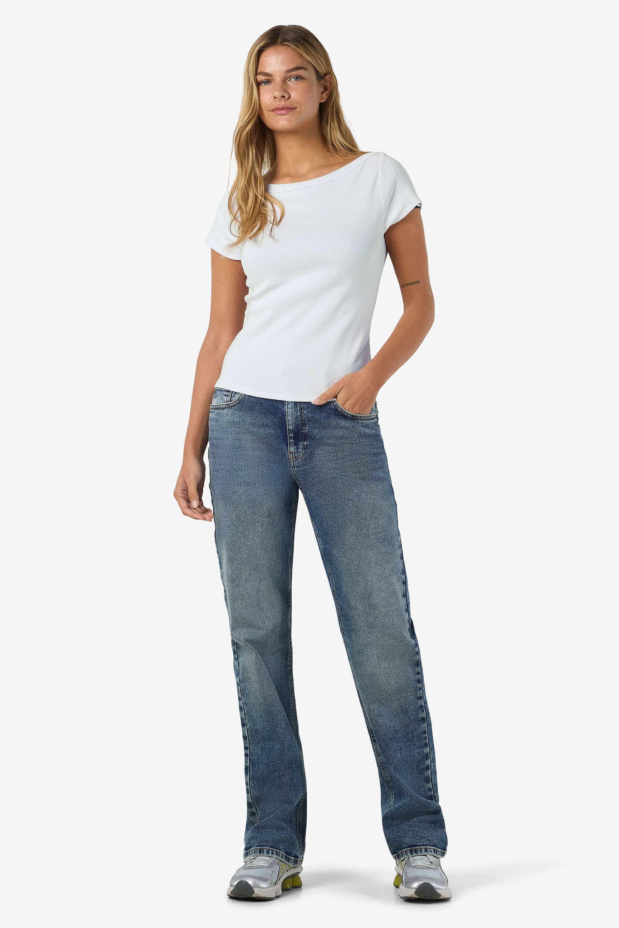 NMMAYA geripptes T-Shirt - Bright White