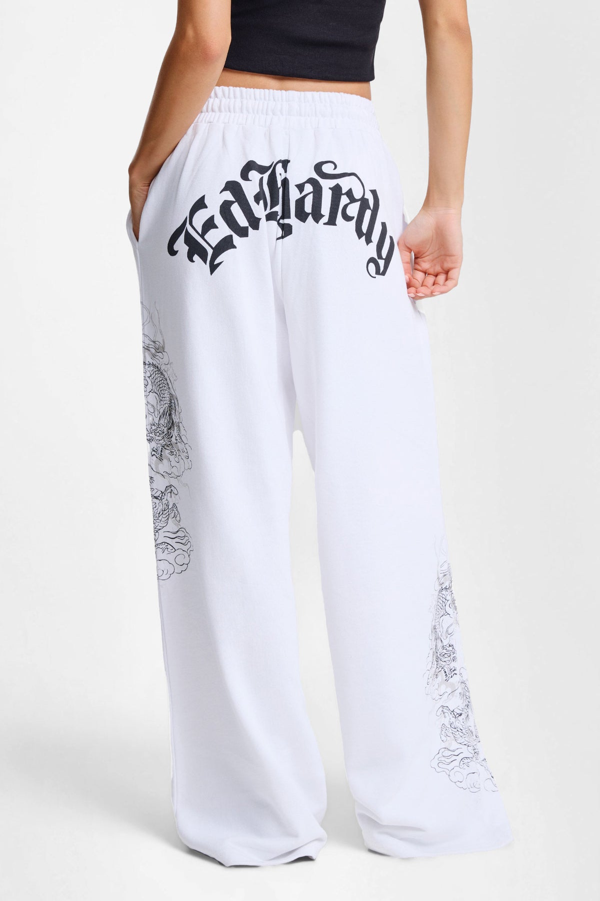 Gothic Dragon pantalon en sweat - White