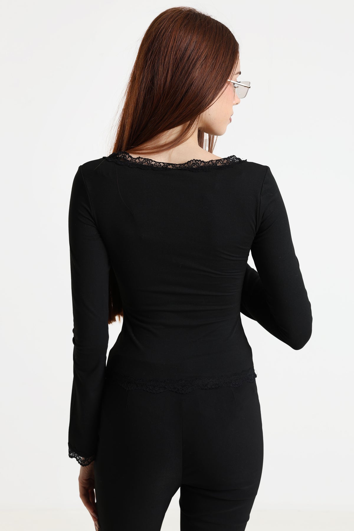 Crop Langarmshirt - Schwarz