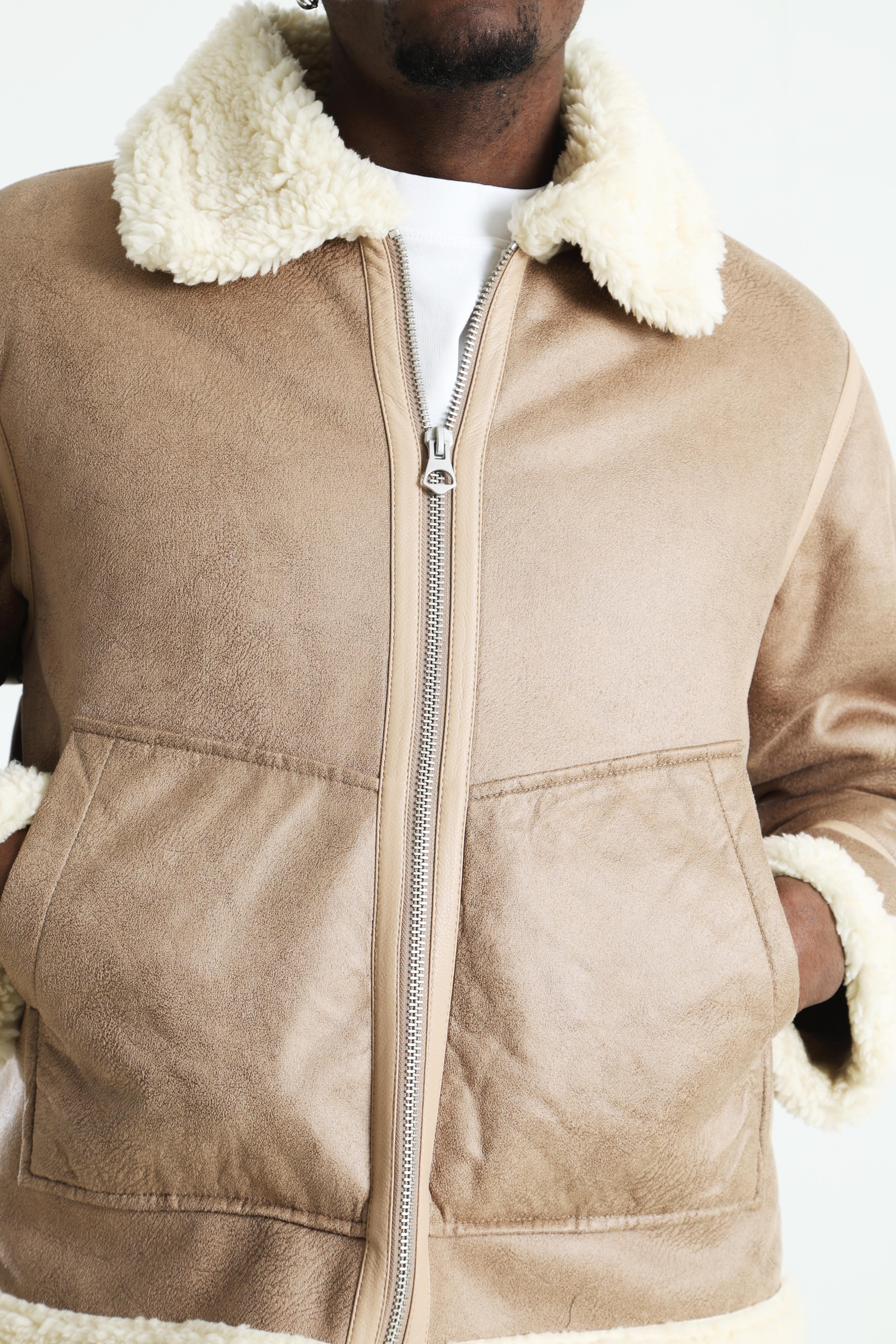 JORLIVERPOOL Aviator veste mouton retourné - Taupe Gray