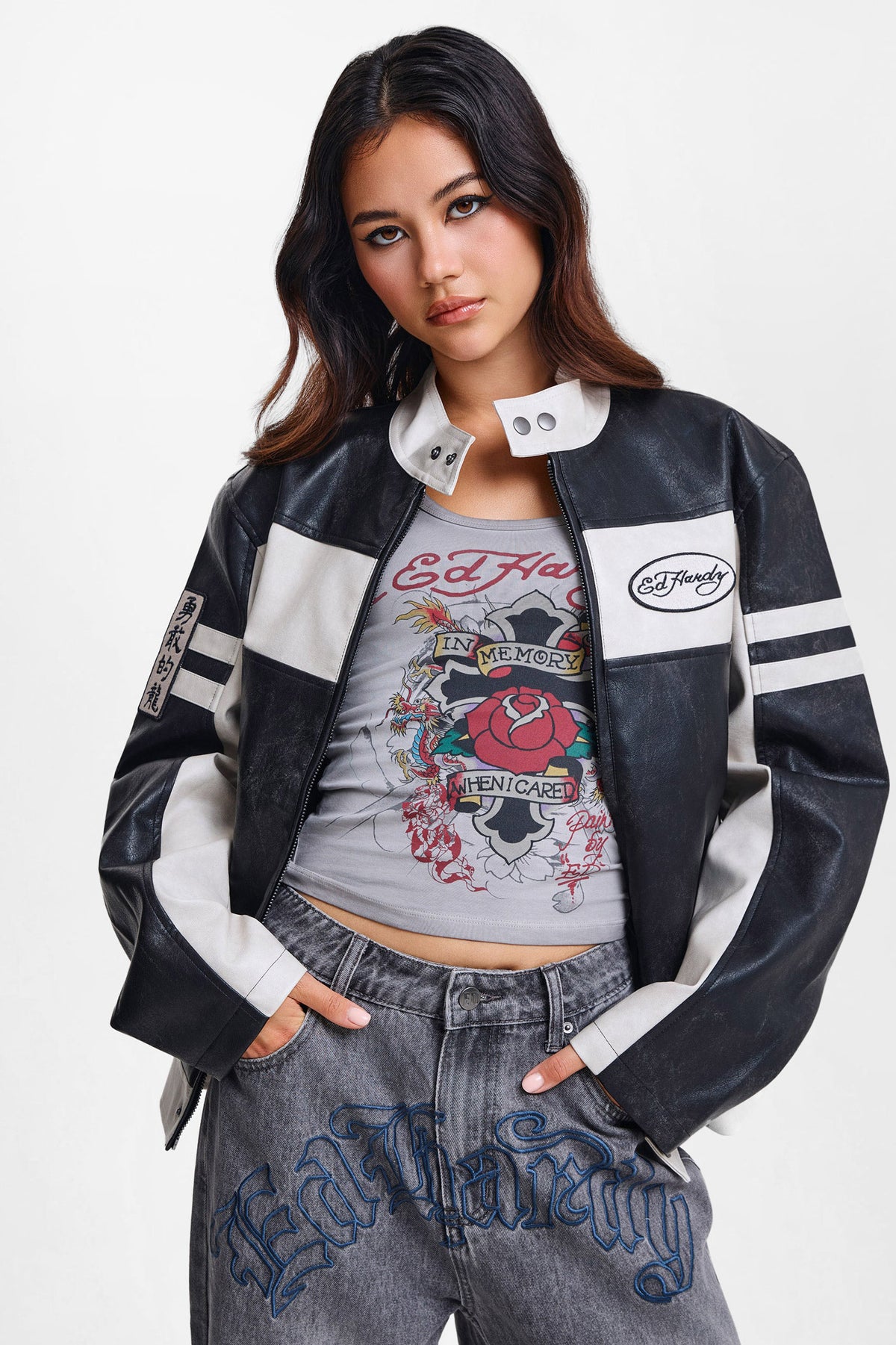 Los Angeles Kunstleder Bikerjacke - Black