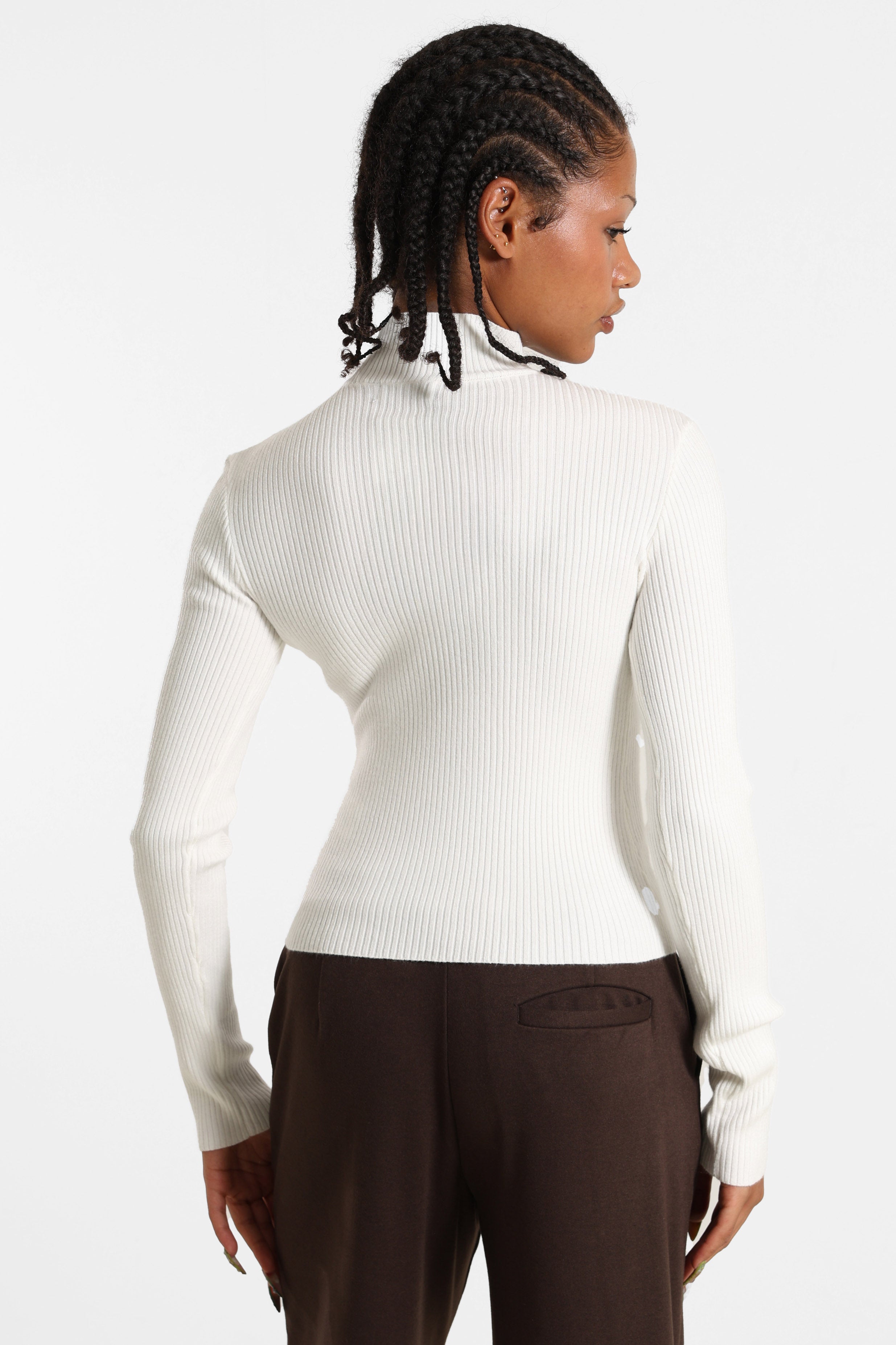 Maglione corto in maglia a coste - Ecru