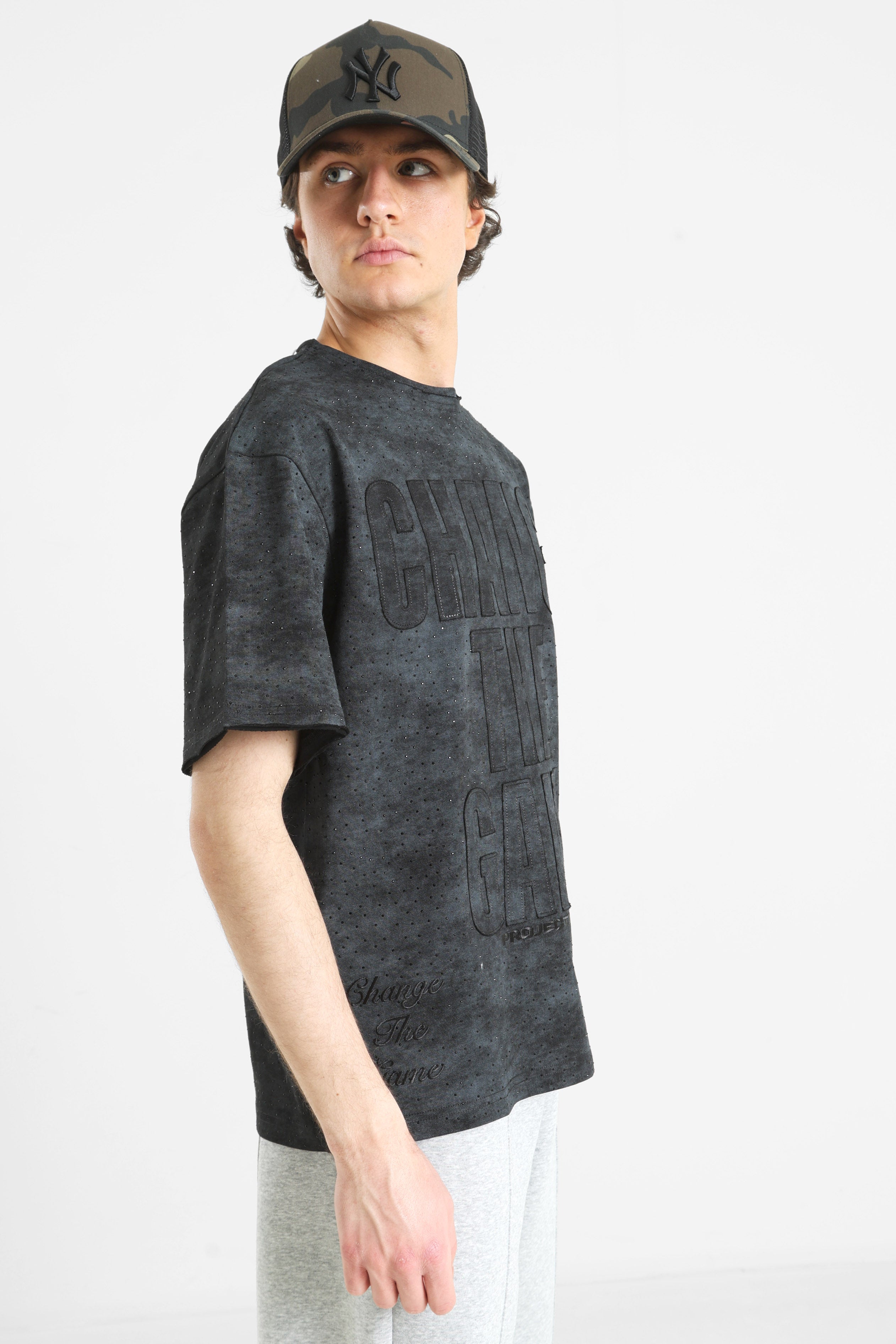 T-Shirt mit Strass - Black Washed