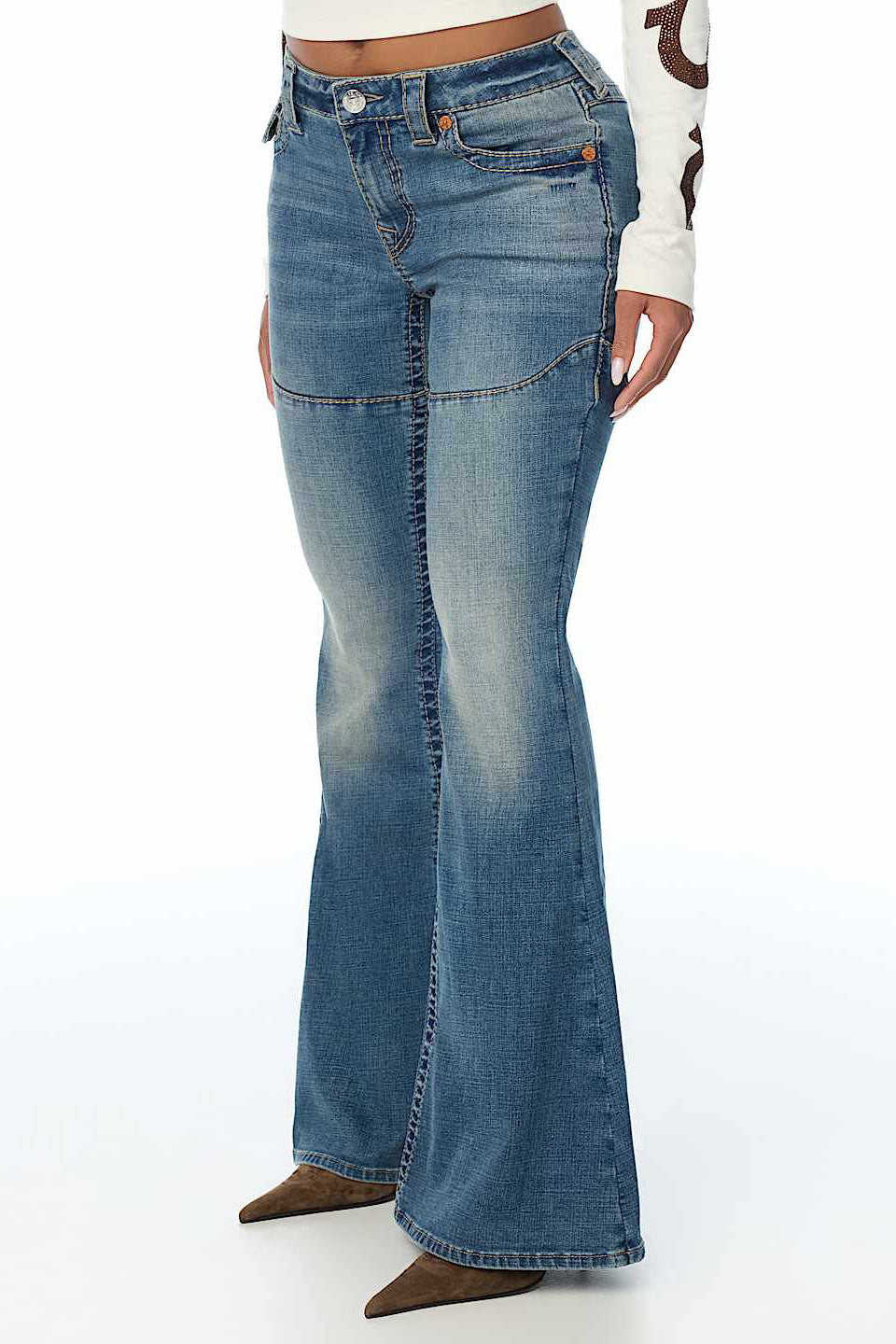 Lace-up ultra flare jeans - Driftwood