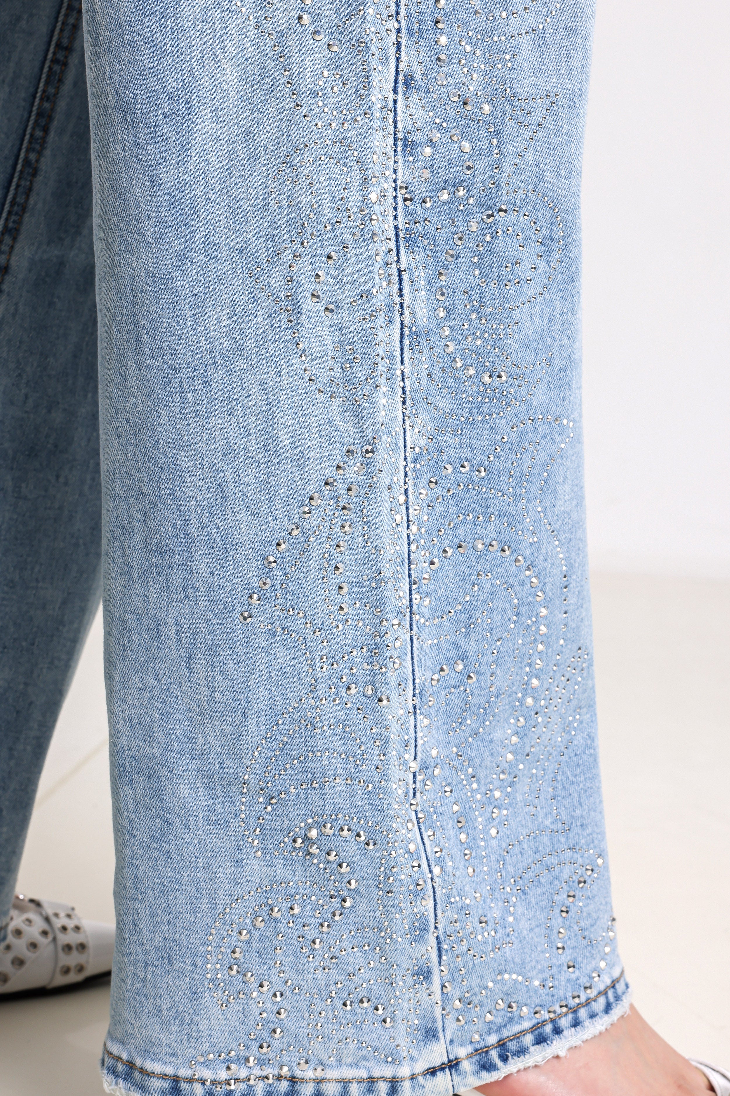 Jean wide leg avec strass - Light Blue Washed