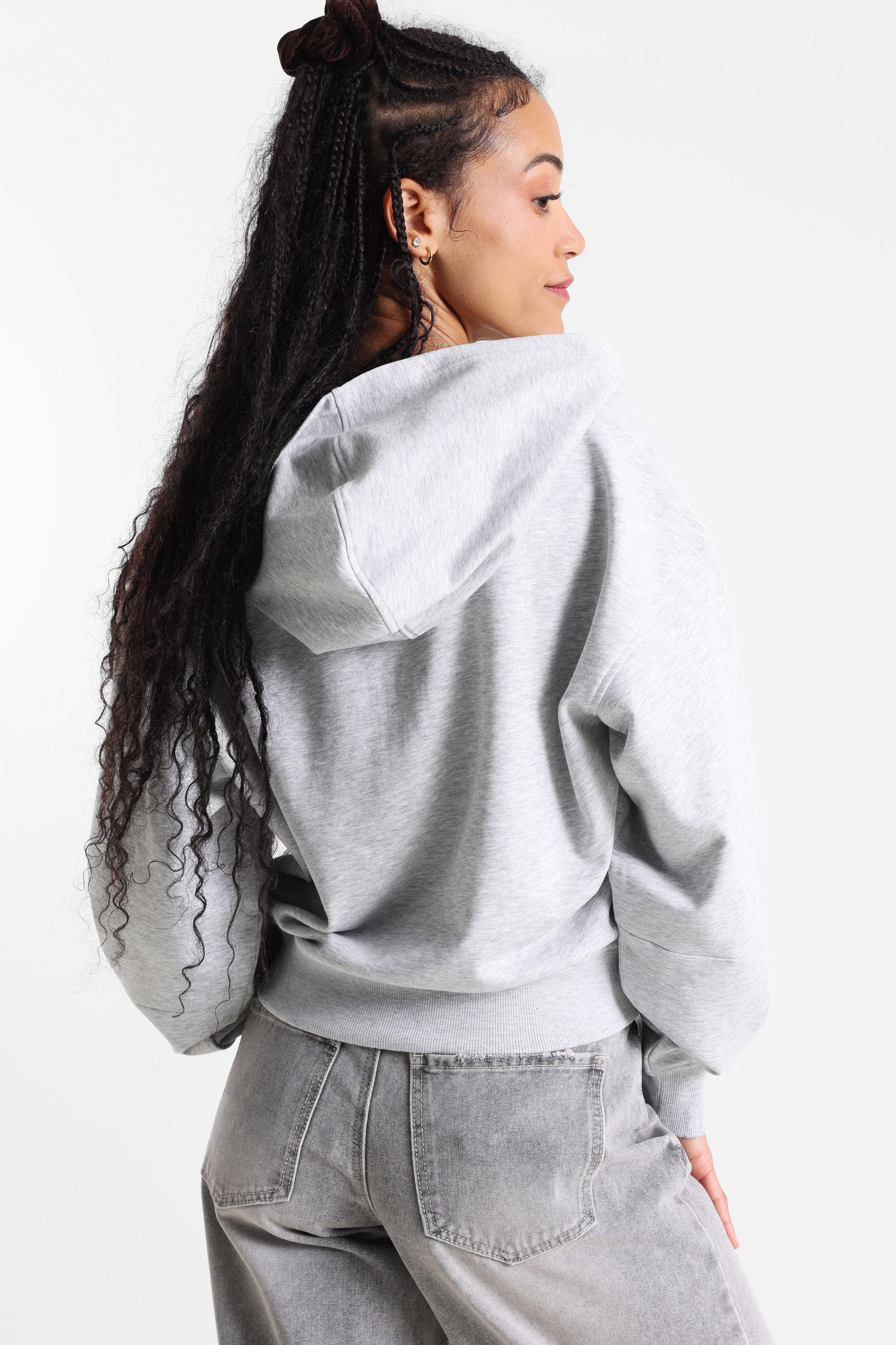 Kapuzensweatjacke - Grau meliert