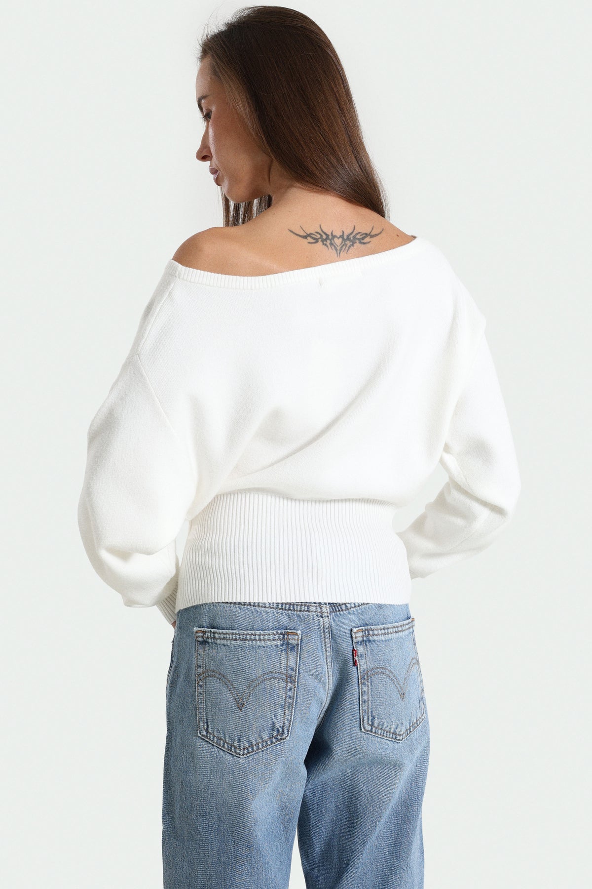 Off-shoulder knitted sweater - Offwhite