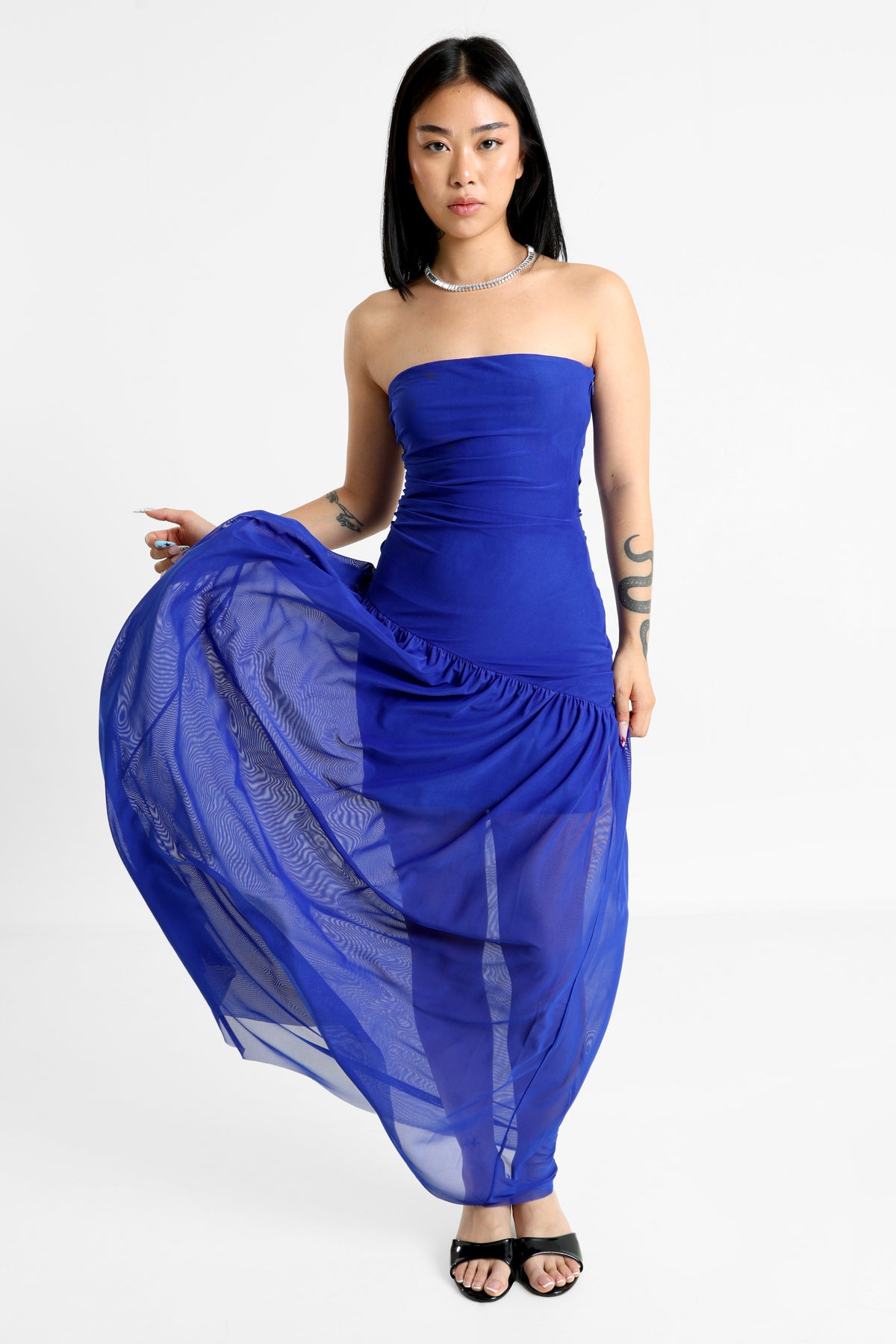 Long bandeau mesh dress - Royal Blue