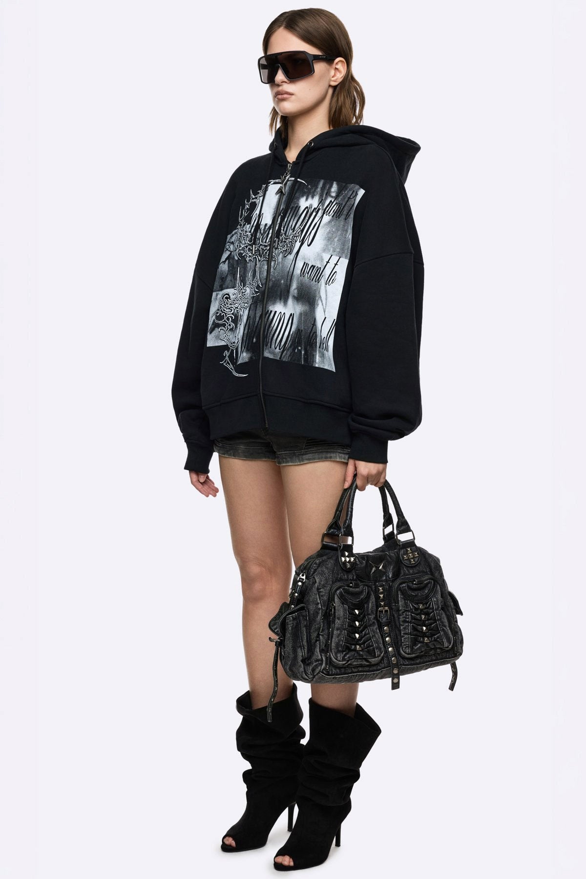 Go to Hell Oversize Kapuzensweatjacke  - Black