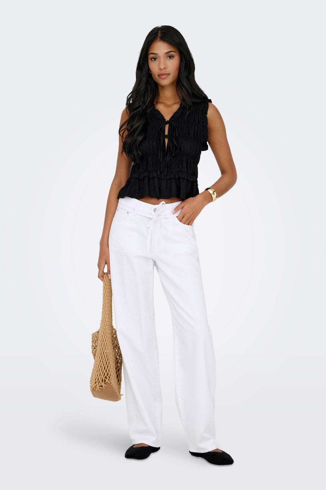 ONLGOA Crop Leinenbluse - Black