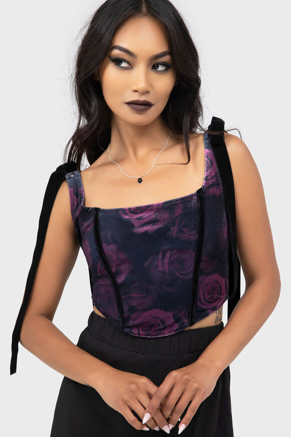 Samt Corsage-Top - Black + Purple