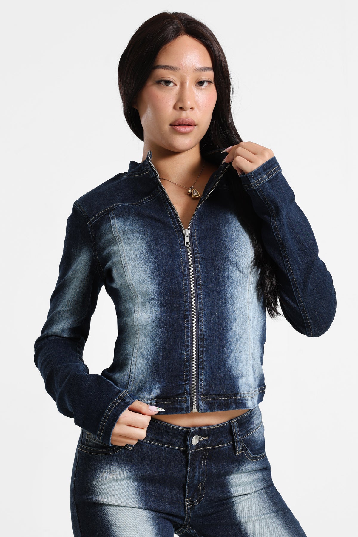 Veste en jean - Bleu foncé usé