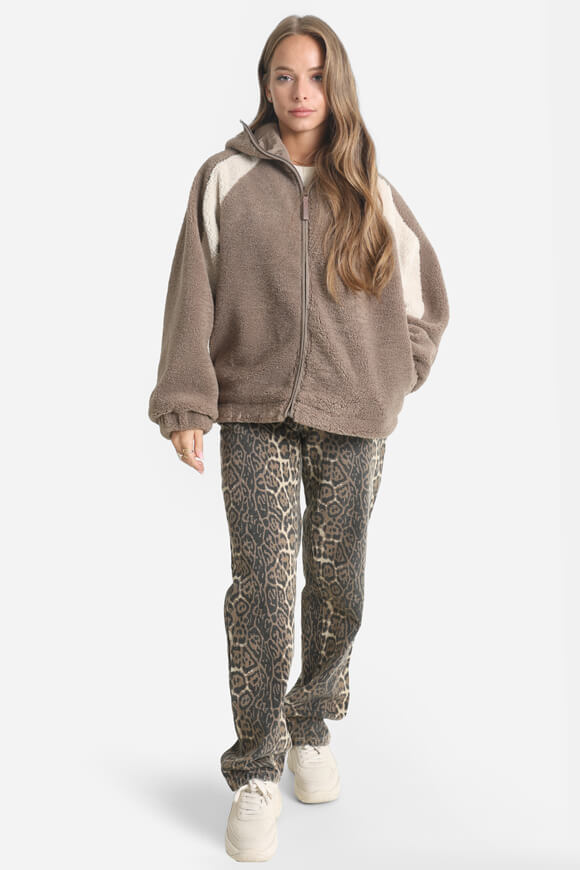 Oversize Teddy Jacke - Braun + Offwhite