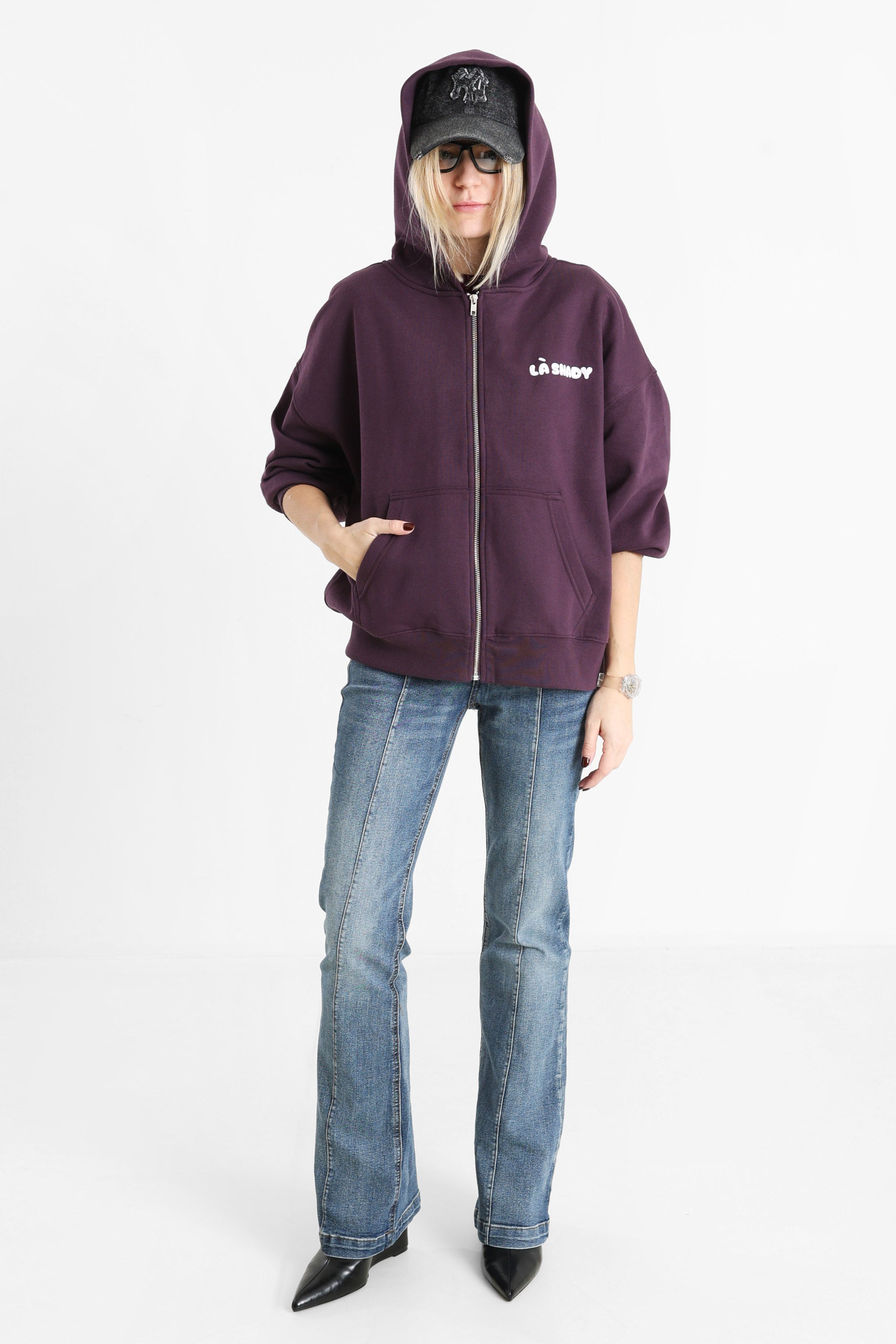 Kapuzensweatjacke - Aubergine