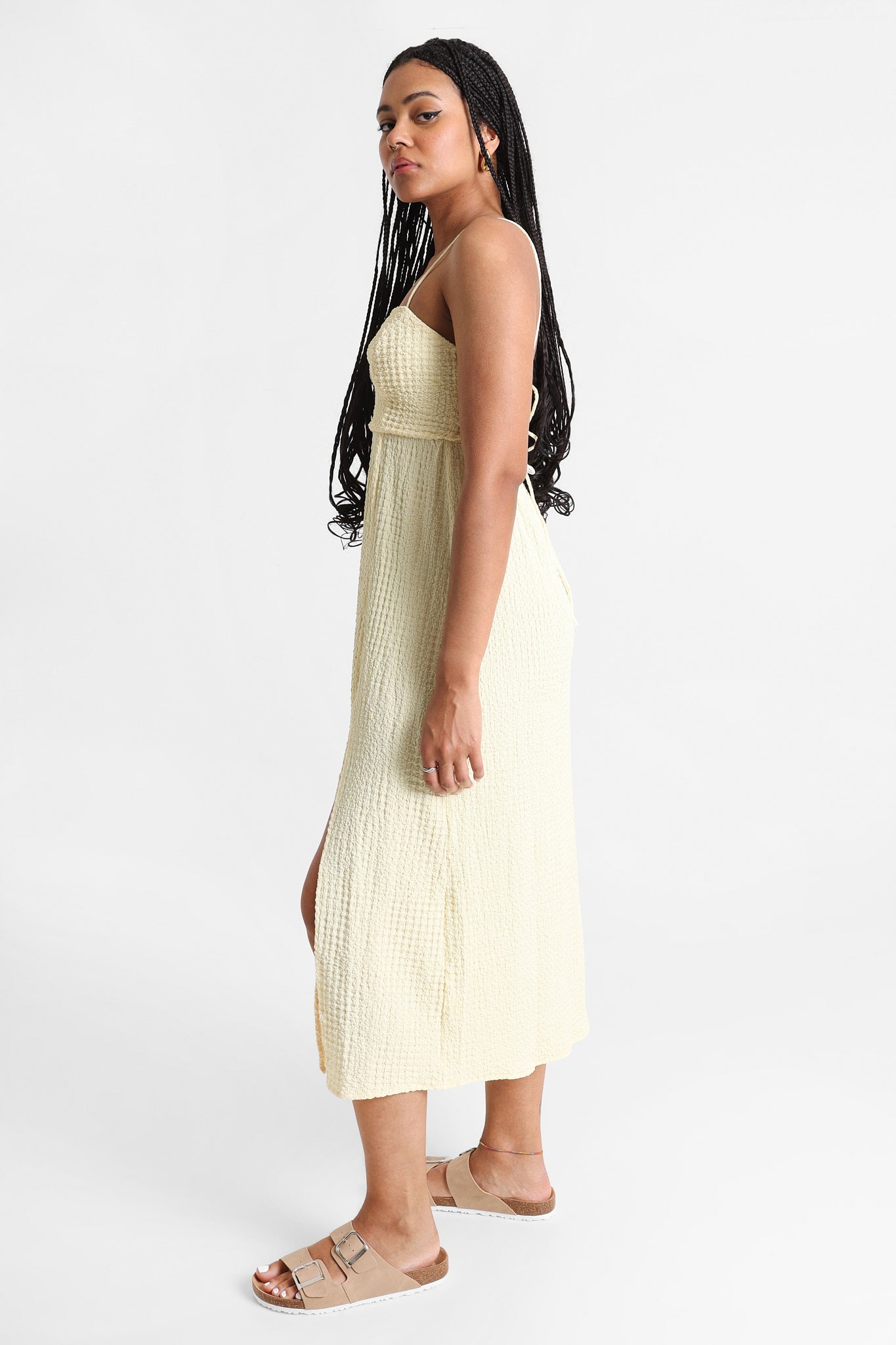 Robe midi en tissu structuré - Jaune