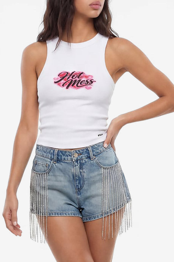 Jeansshorts mit Strass - Medium Indigo Wash
