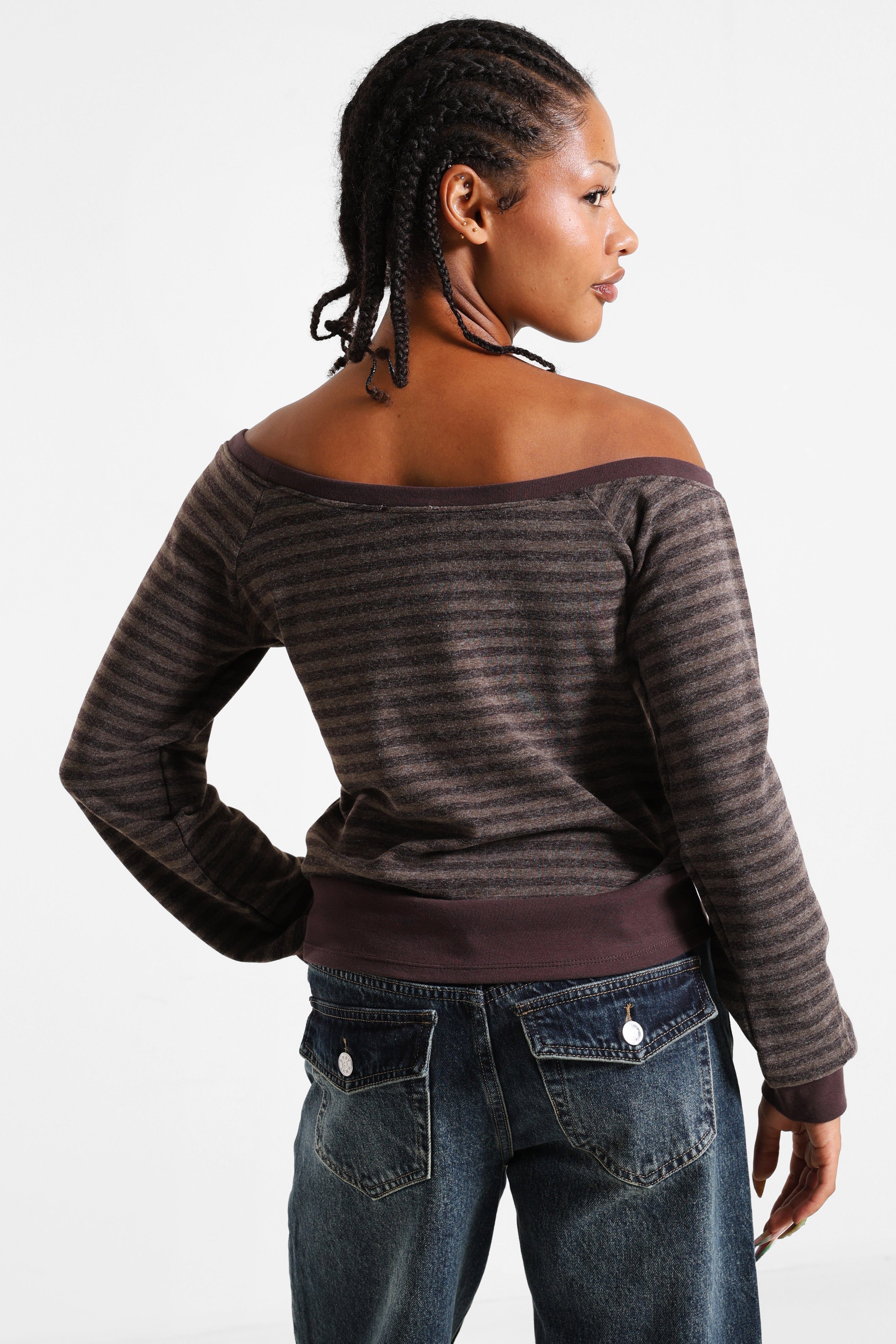 Camicia off shoulder maniche lunghe - Brun