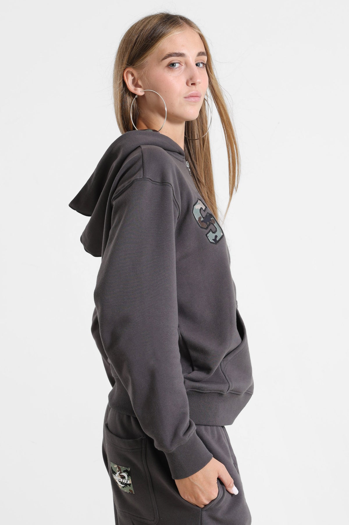 Oversized zip-up hoodie sweatshirt - Anthracite + Camouflage