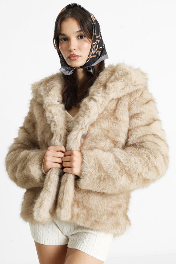 Cappotto in pelliccia sintetica - beige + marrone