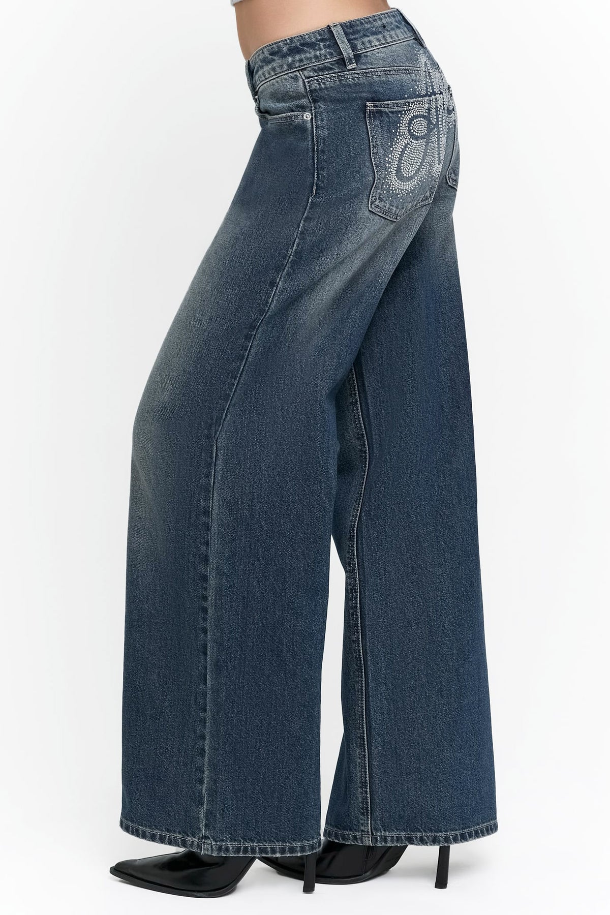 Wide Leg Jeans - Dark Blue Used