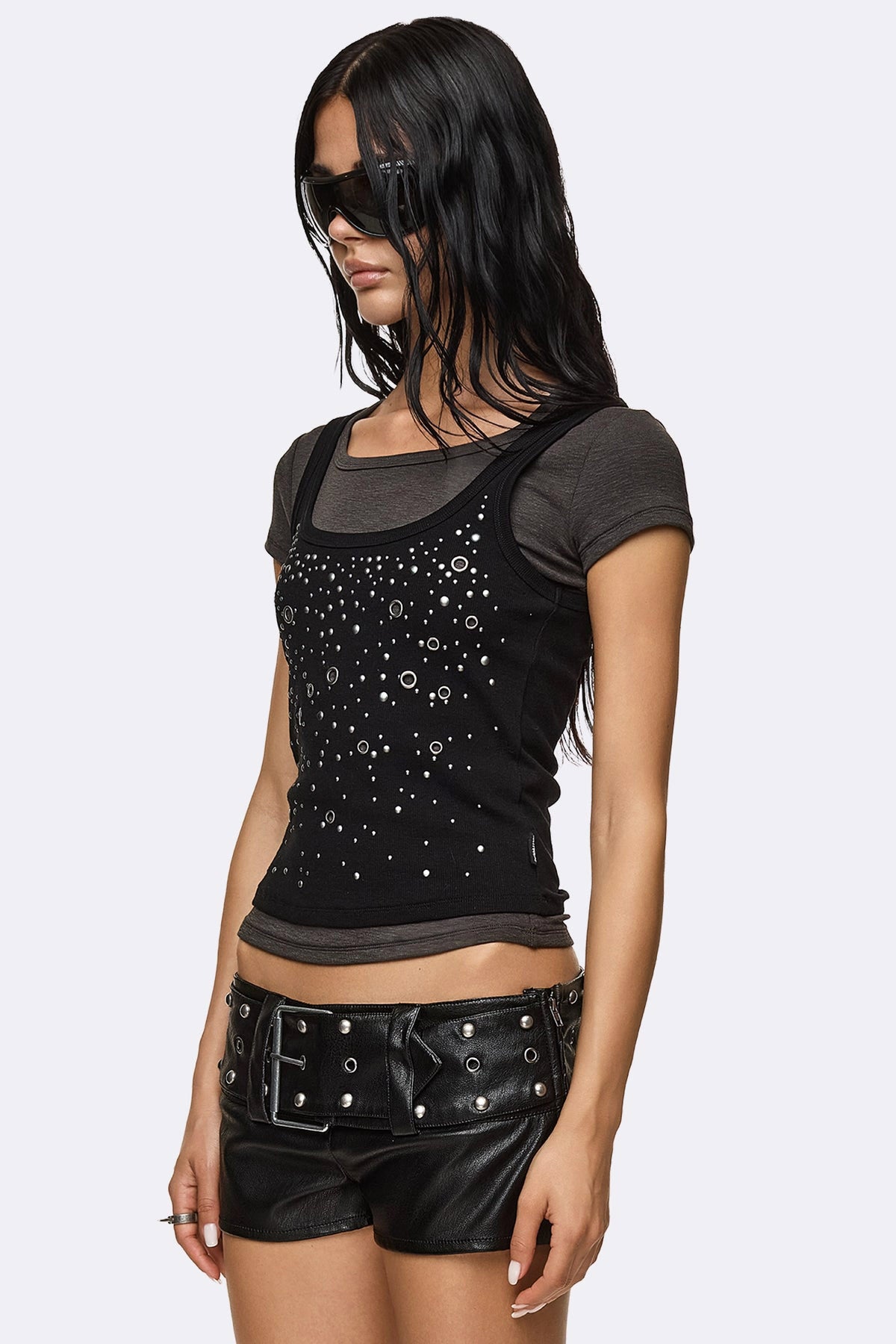 Rumour geripptes T-Shirt & Tanktop - Black + Grey