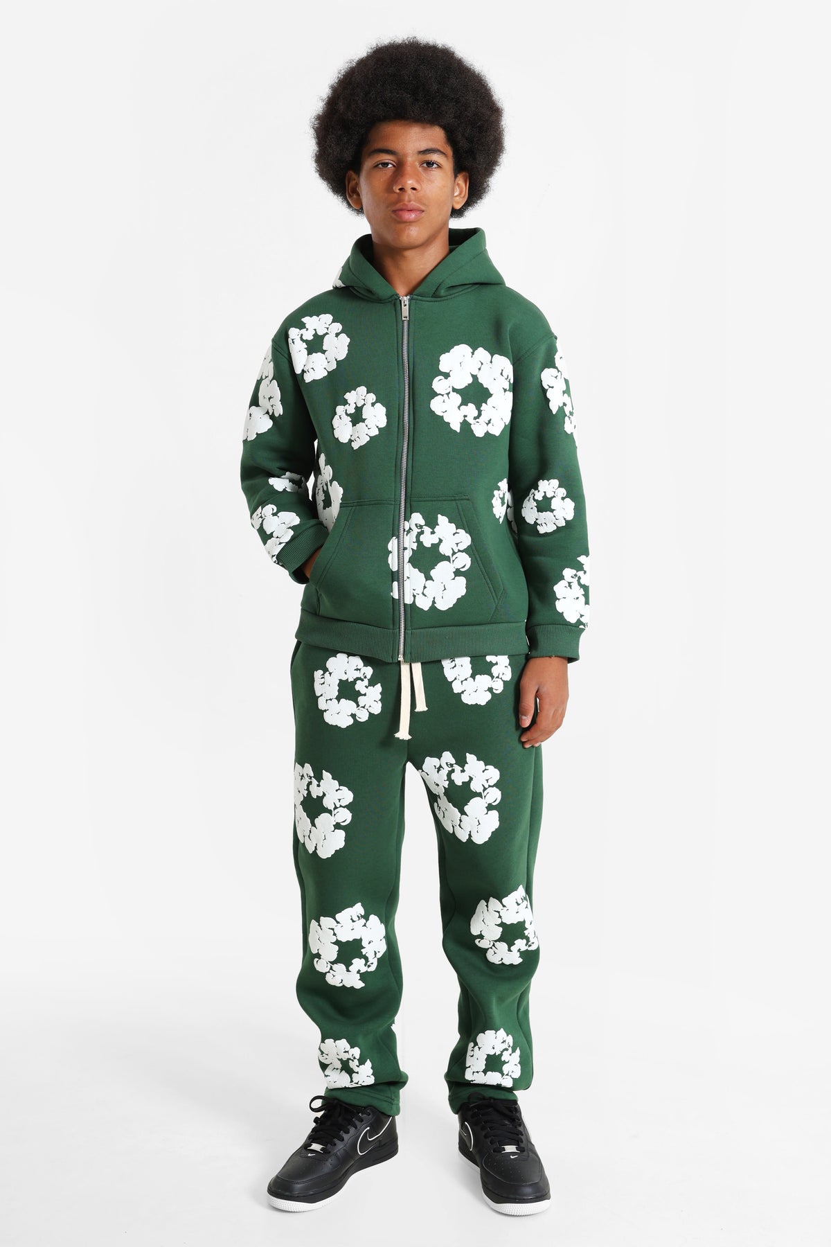 Kapuzensweatjacke - Forest Green + White