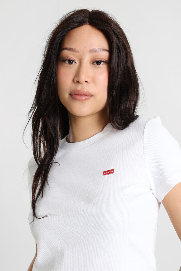 Geripptes Crop T-Shirt - White