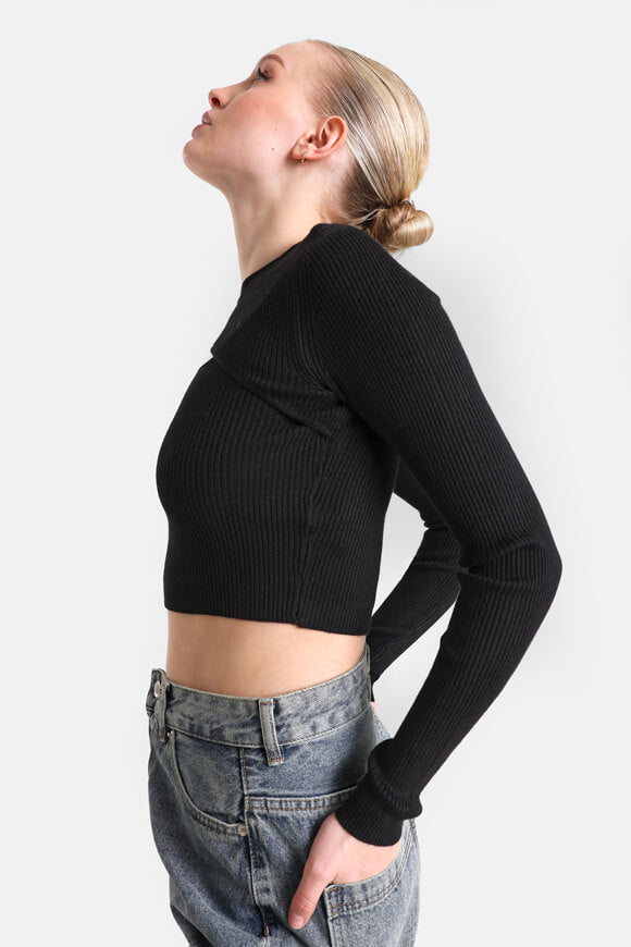 Pull en maille côtelée Crop - Noir