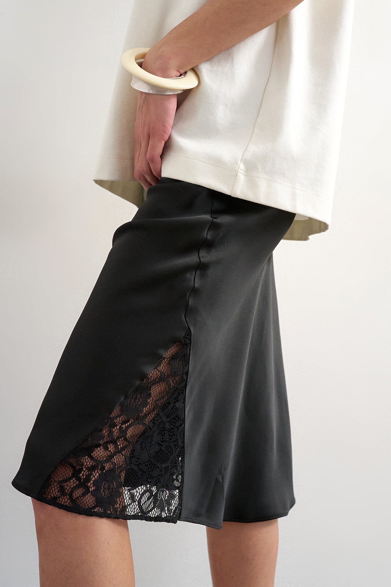 TSNINA Satin Midirock - Black