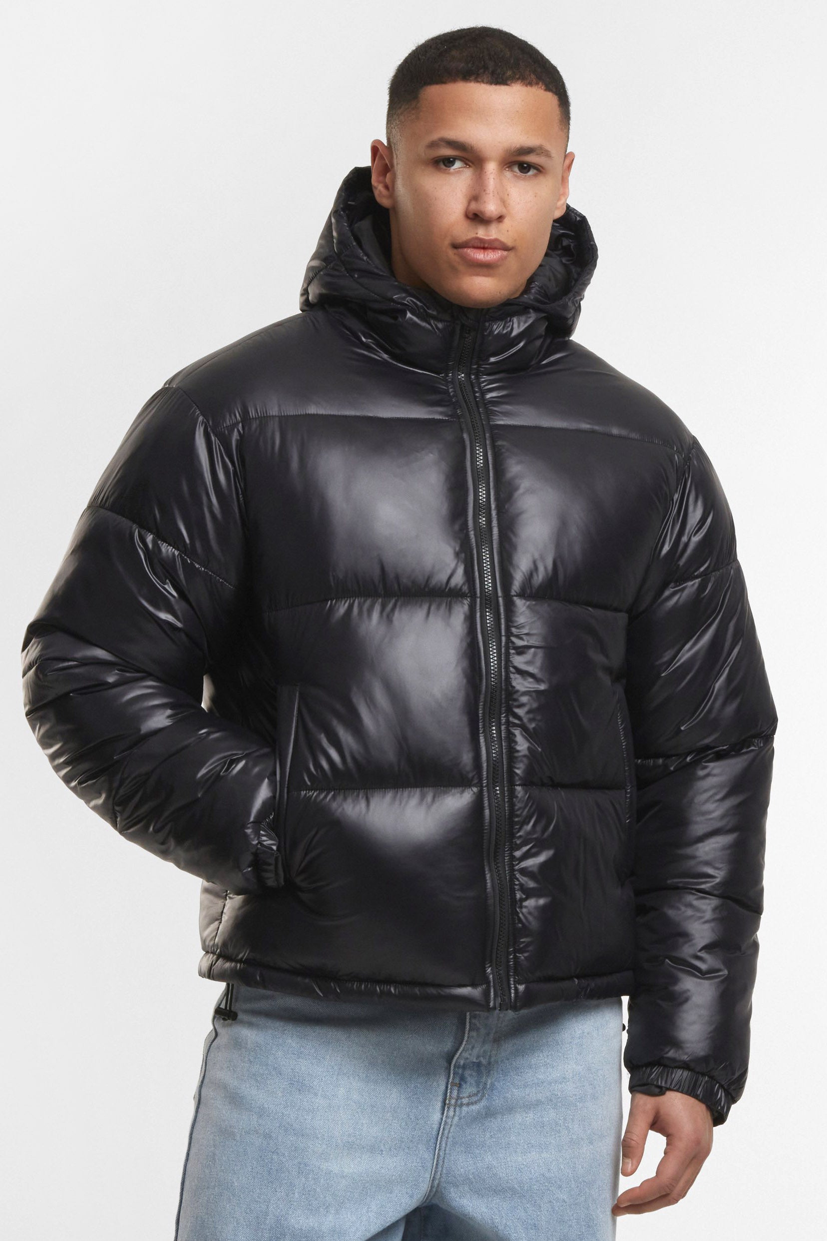 Pufferjacke in Glanz-Optik - Black
