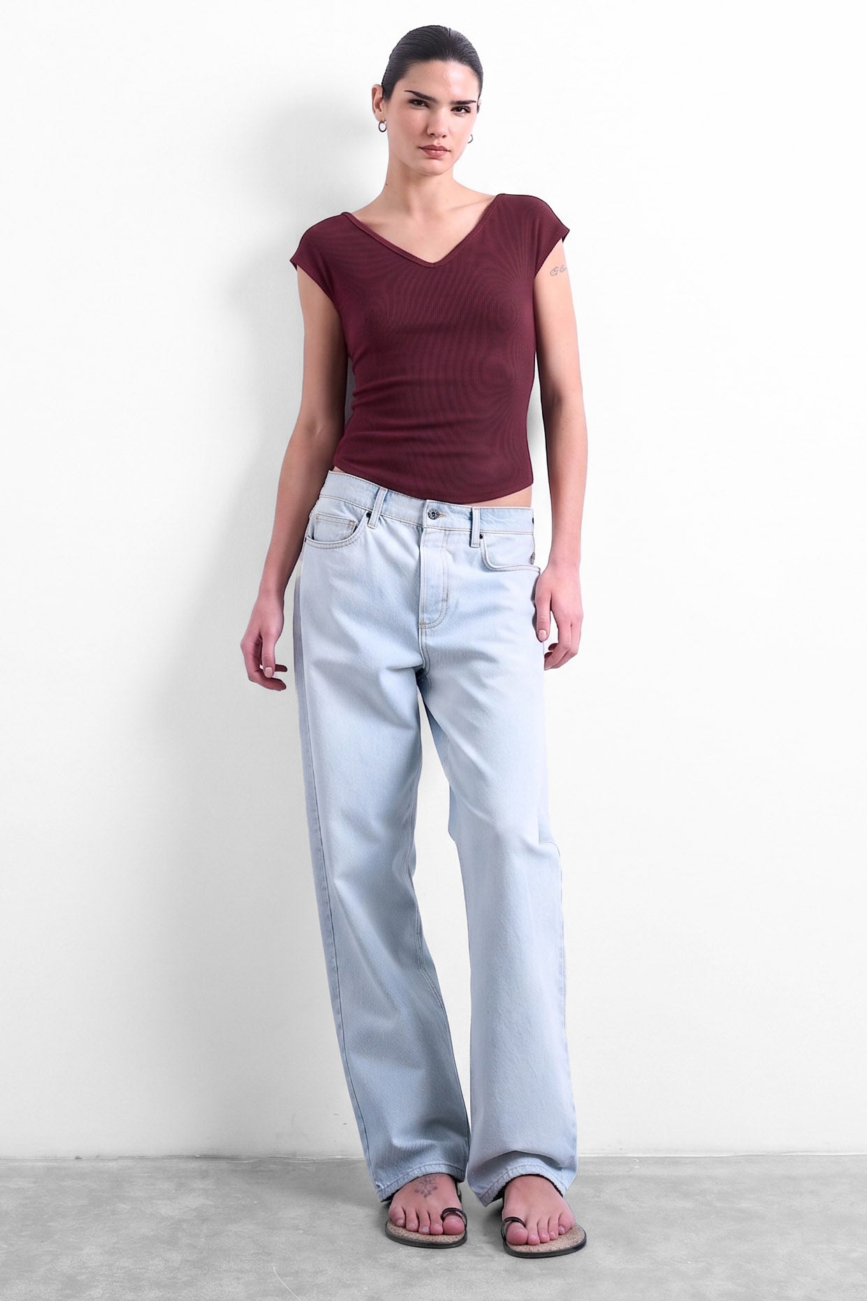 TSLISSY Geripptes T-Shirt - Burgundy