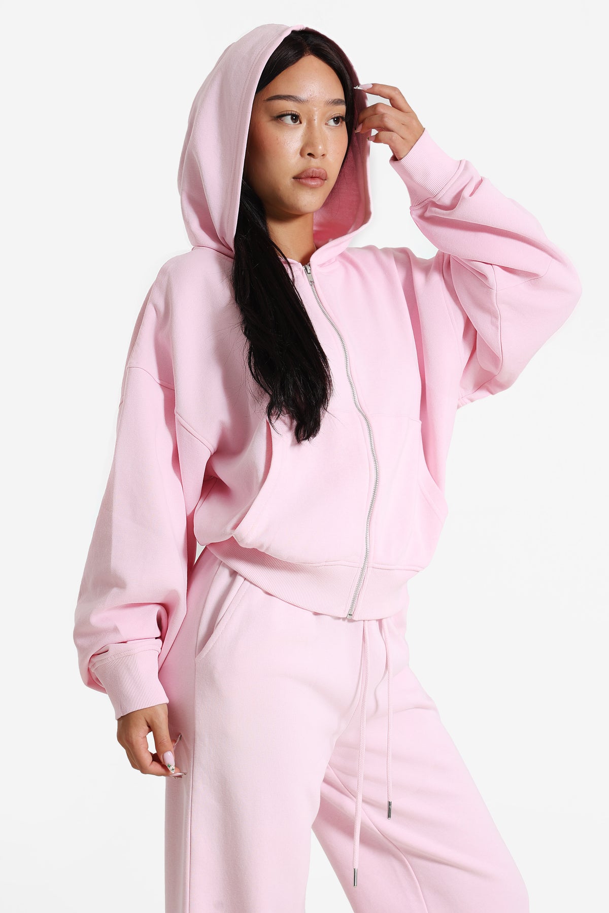 Felpa con cappuccio e zip - Rosa