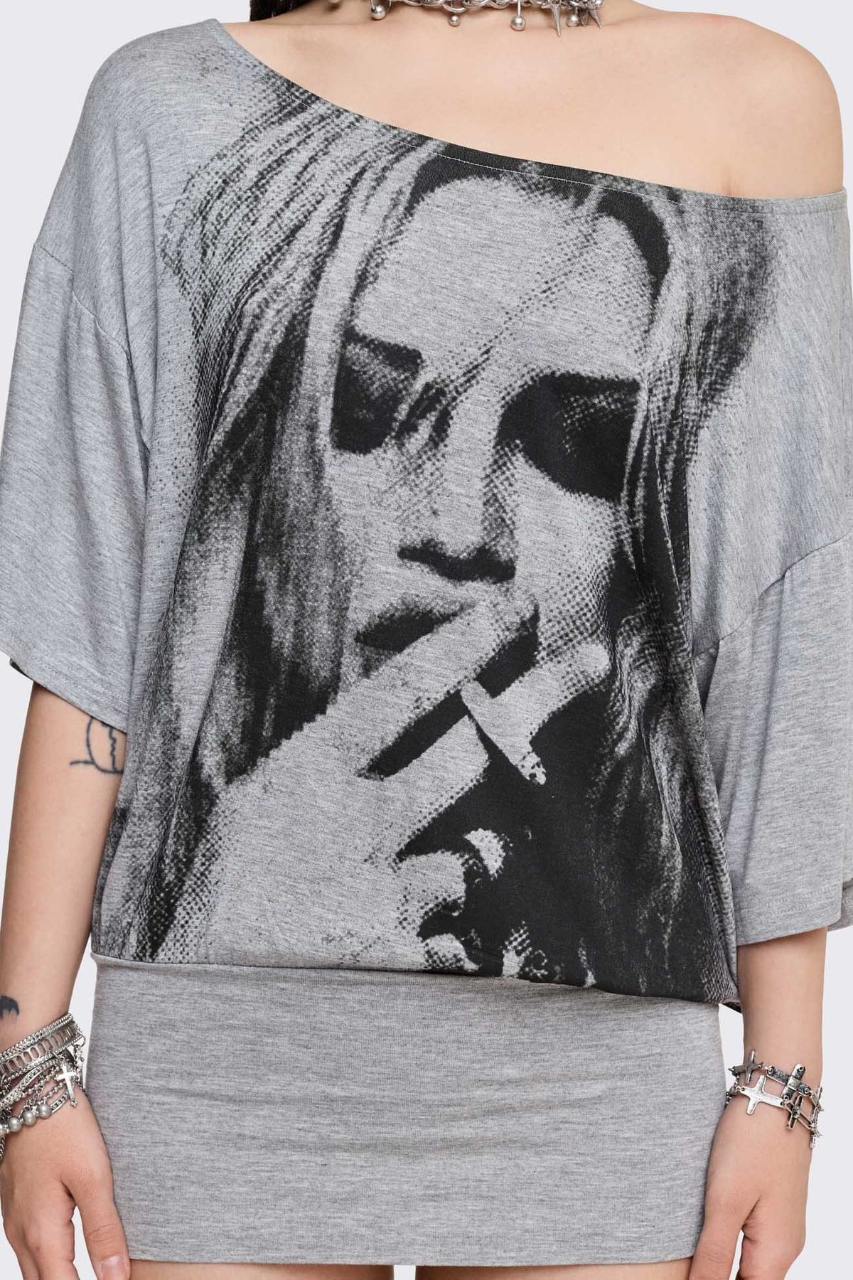 Muse off-shoulder t-shirt - Grey Melange