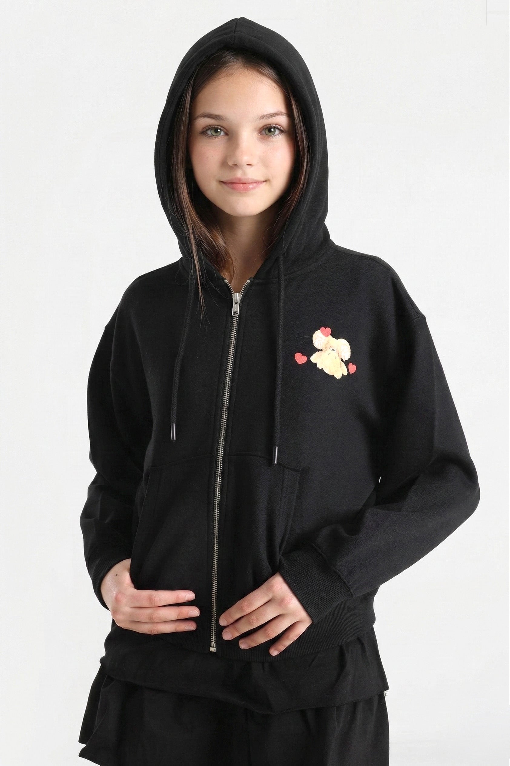 Kapuzensweatjacke - Schwarz