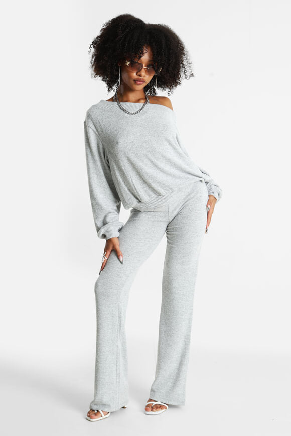 Off Shoulder Strickpullover - Hellgrau meliert