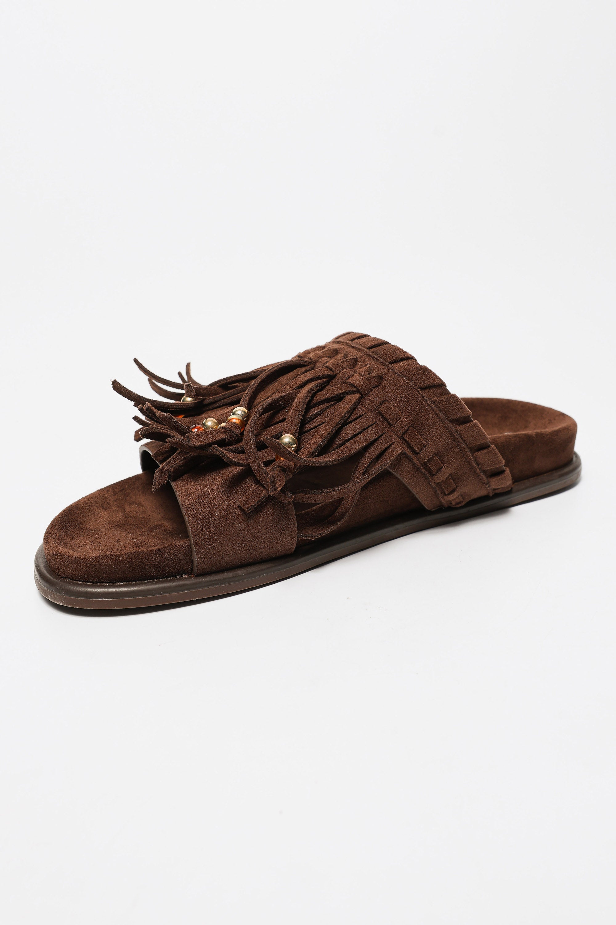 Fringed slides - Dark Brown