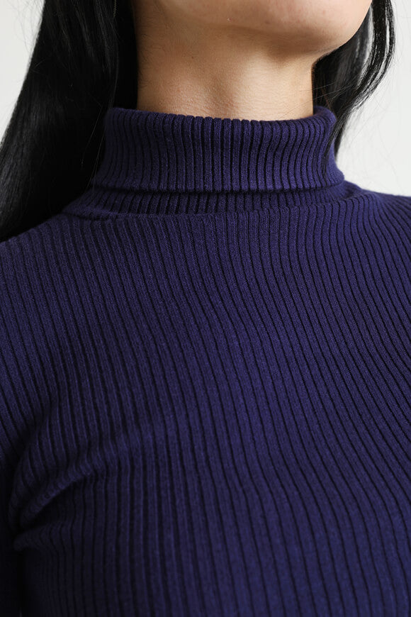 Ribbed crop knit sweater - navy blue
