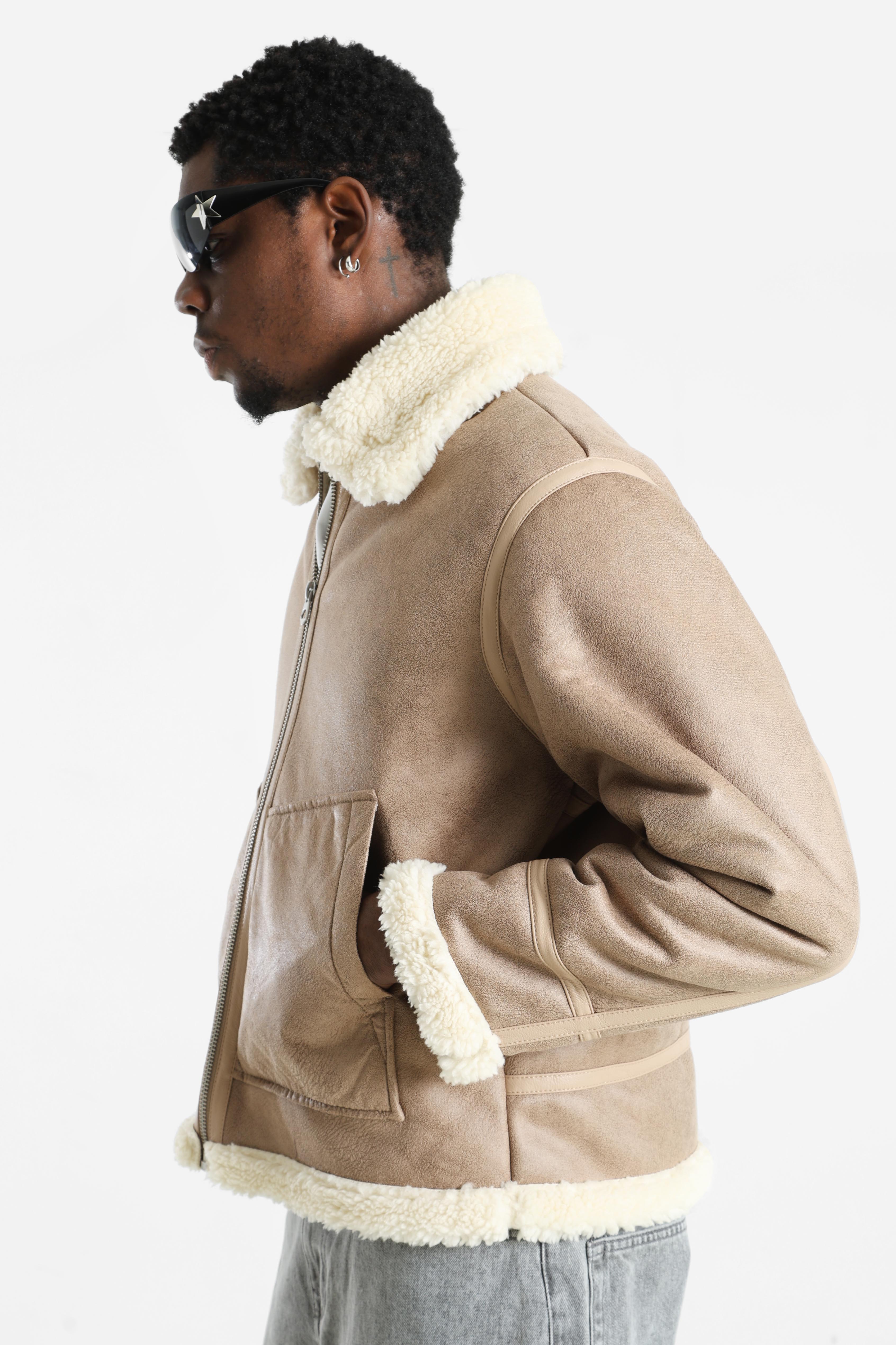 JORLIVERPOOL Aviator veste mouton retourné - Taupe Gray
