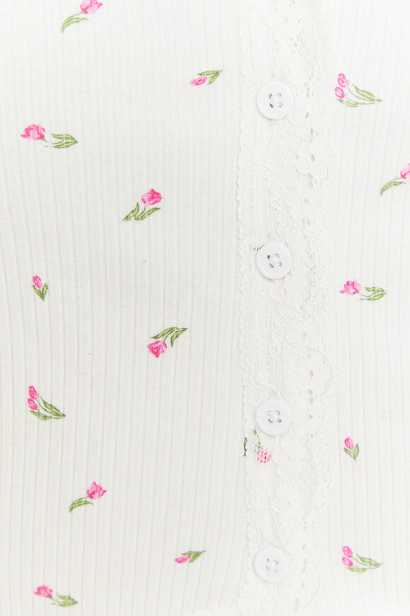 Geripptes Crop Langarmshirt - Offwhite